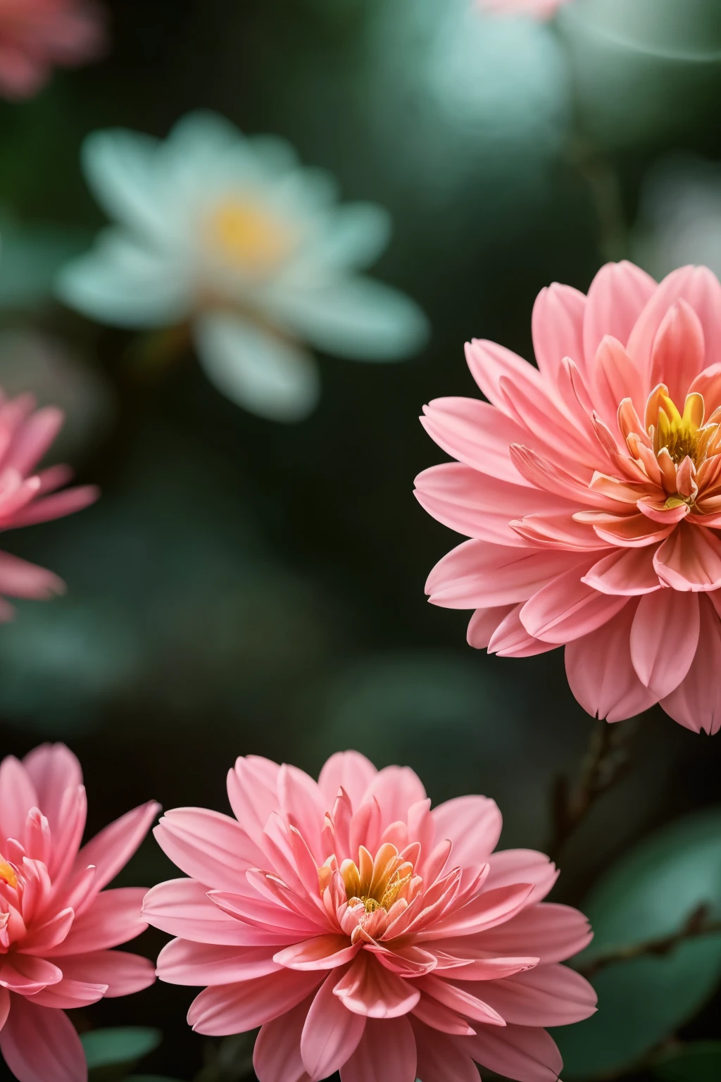 High-resolution image of a mesmerizing forest adorned with vibrant clusters of red, white, and pink flowers. The captivating scenery exudes an air of tranquility and natural beauty. The flowers, in their delicate and graceful form, create a picturesque setting that enchants the viewer. The detailed composition showcases the intricate petals, capturing their soft textures and subtle color variations. The forest background, slightly blurred to emphasize the floral foreground, adds depth and dimension to the image. The play of natural light enhances the vibrant hues, creating a captivating visual experience. Shot in RAW format, this professional photograph boasts exceptional realism and clarity. The 8k Ultra High Definition resolution allows for the smallest details to be revealed, ensuring an immersive viewing experience. The filmic grain adds