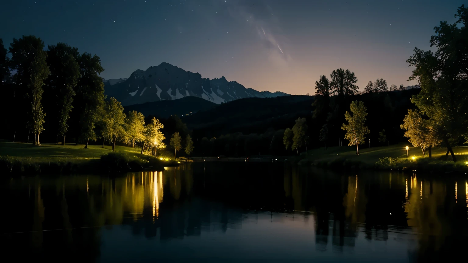 Lake ambience at night. Relaxing. Lamp