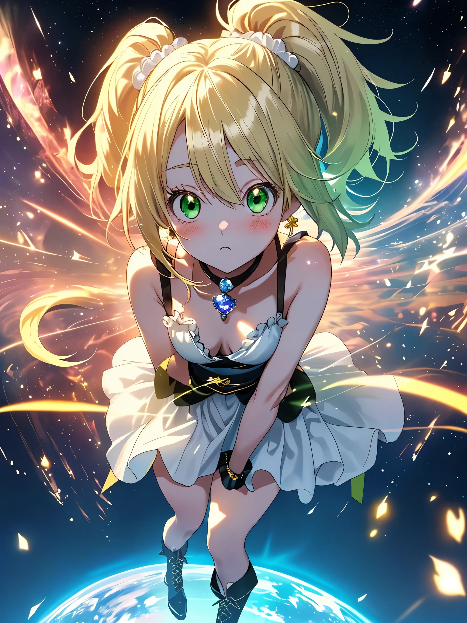 最high quality,table top,1 girl,Usagi Mitsuki, blonde hair, Bright green eyes like jewels, double ponytail,bun hair, Magic , Princess, adventurous girl, fine, Condescending look、nymphomaniac, high heel boots, gloves, zettai ryouiki, earrings, blonde, natural otaku, crown, moonlight,under the moon,At night,full body shot、master piece, high quality, High resolution, alone、(masterpiece:1.6、最high quality), (thin and beautiful eyes:1.2), 1 girl, room、perfect hand、blush、embarrassed face、crossed legs,look up(masterpiece:1.6、最high quality), (thin and beautiful eyes:1.2), 1 girl, Report, underwear、white bra、white panties muscles 、perfect hand,((Looking from directly below))、(((shot from below)))、turn your arms behind your back、sit on a chair、be quiet, From above,（(spread your legs wide open)） Both thighs are thick, shaggy,
