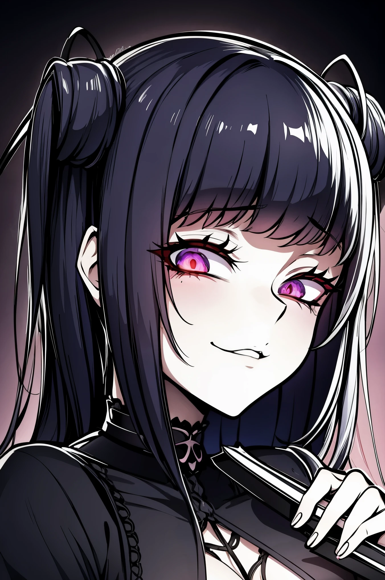 a close up of a woman with a knife and a dress, at pixiv, top rated on pixiv, pixiv style, pixiv contest winner, portrait of a goth catgirl, pixiv 3dcg, gothic maiden anime girl, anime monster girl, 1 7 - year - old anime goth girl, ahegao, anime moe artstyle, seductive anime girl