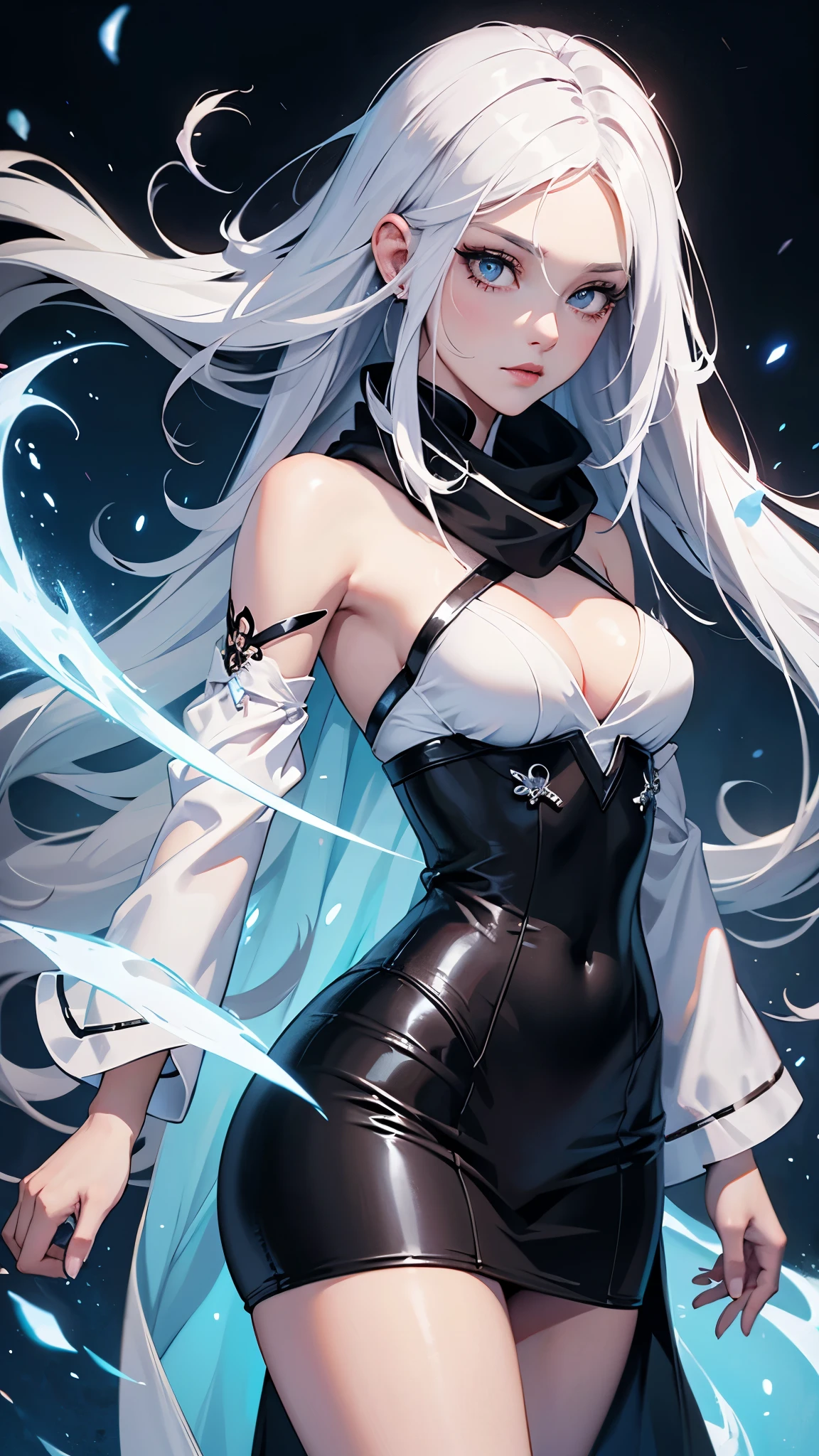 a close up of a woman with a white hair and a black scarf, a character portrait by Yang J, pixiv contest winner, fantasy art, white haired deity, beautiful character painting, artwork in the style of guweiz, the piercing stare of yuki onna, guweiz, with white long hair, with long white hair, flowing hair and long robes