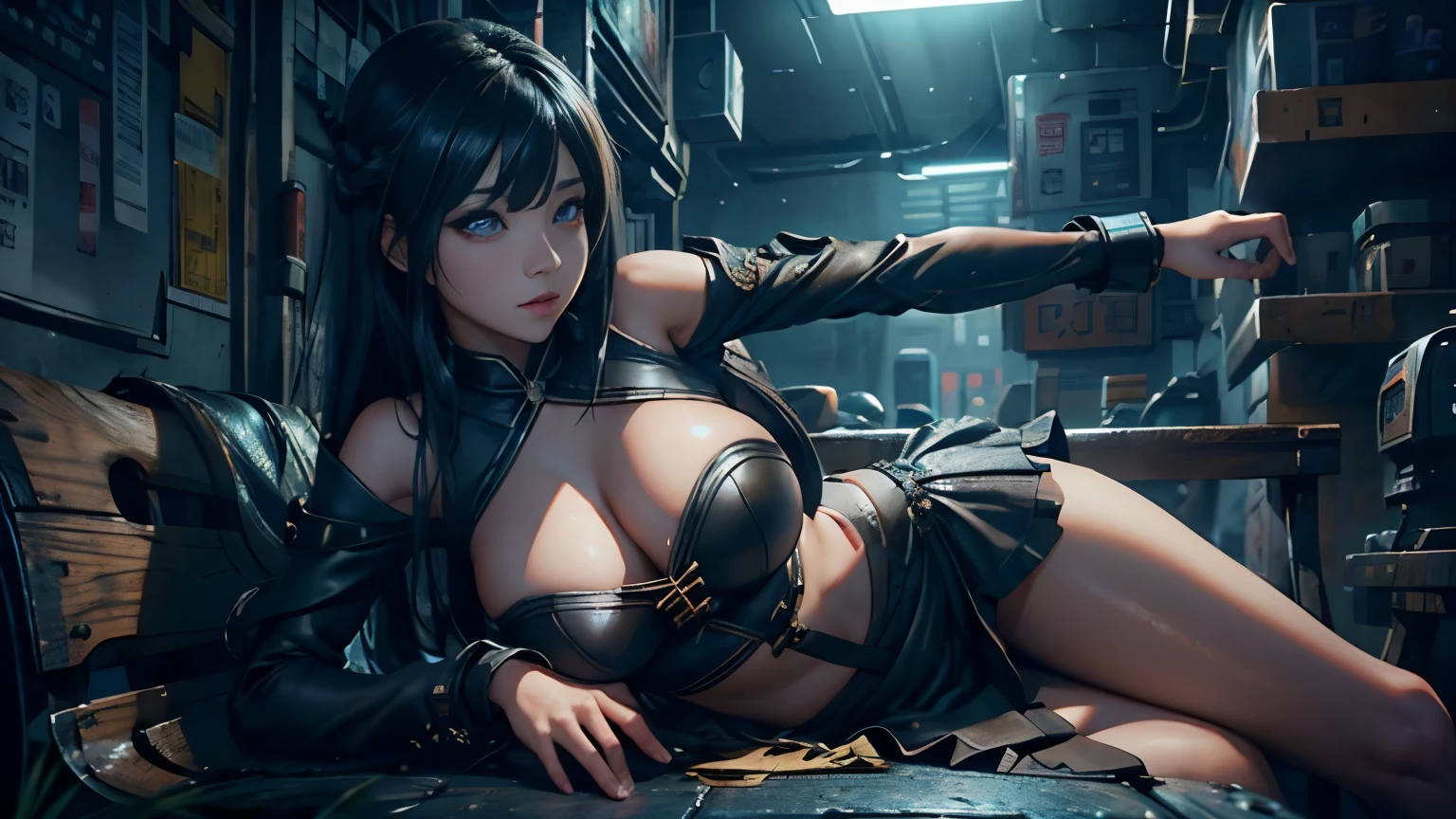 1个Giant Breast Girl, black hair color hair, whiteskirt, sitting on a bench, Tramac drops, perfect eyes, perfect hand, 超高分辨率, Movie Angle, profesional lighting, Best quality, tmasterpiece, Side seams, Sharp, Perfect focus,corner store,fantasy_world,(Elaborate Eyes:1.3),realistically,(3D脸:1.1),(Glow skin:1.5),(Ultra high resolution complex facial details skin pores:1.3),Ultra high resolution fabric texture,8k eye details,8K primary school students,