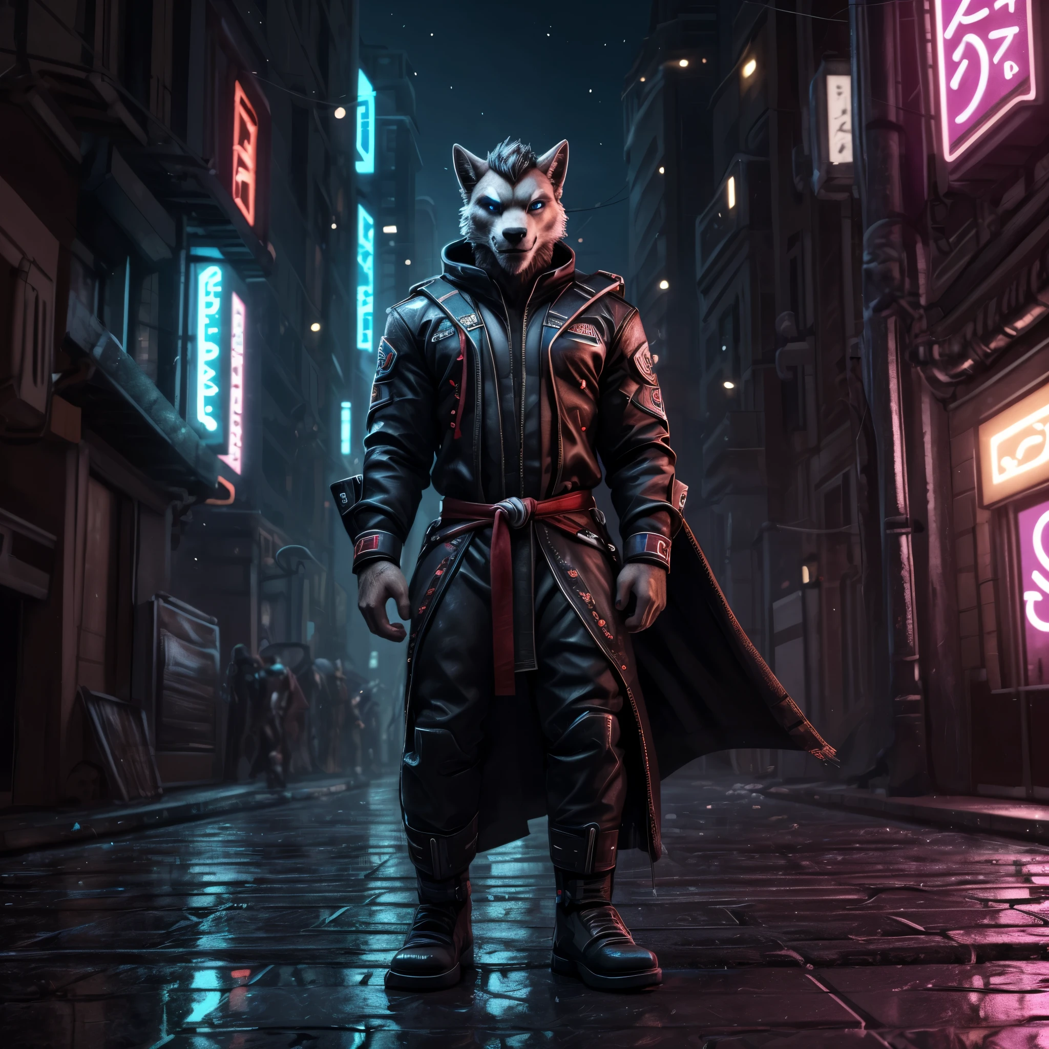 hi resolution image of a samurai in black (samurai techwear: 1.4, cyberpunk), puddles highly detailed, night hyper-realistic, masterpiece dramatic cinematic, lighting out of focus background, reflections in with city street background, bladerunner armor,Resolution 8k,style raw, with katana sword,---Auto---S2