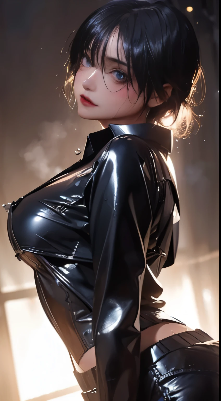 nsfw 、Big Breasts、Cupless bra、Erect nipples、Large nipple piercings、(Breast milk comes out)、Leather jacket、Leather pants with holes、Pussy love juice、Love juice drips down my thighs、