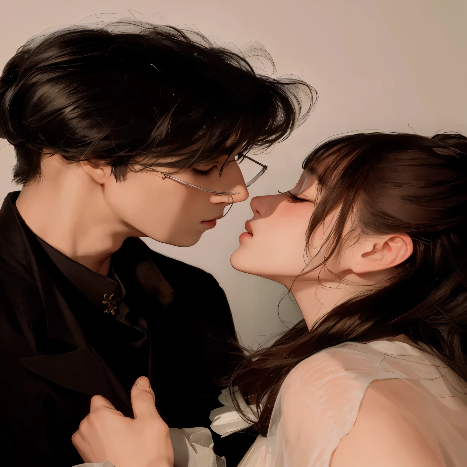 araffes and a woman kissing in a white room, kissing together cutely, cai xukun, yanjun chengt, Ruan Jia y Fenghua Zhong, kissing together, pareja adorable, fantasía xianxia, hermoso beso, pose de pareja, xisionwu, xianxia, Huang Yuxing y Aya Takano, sha xi