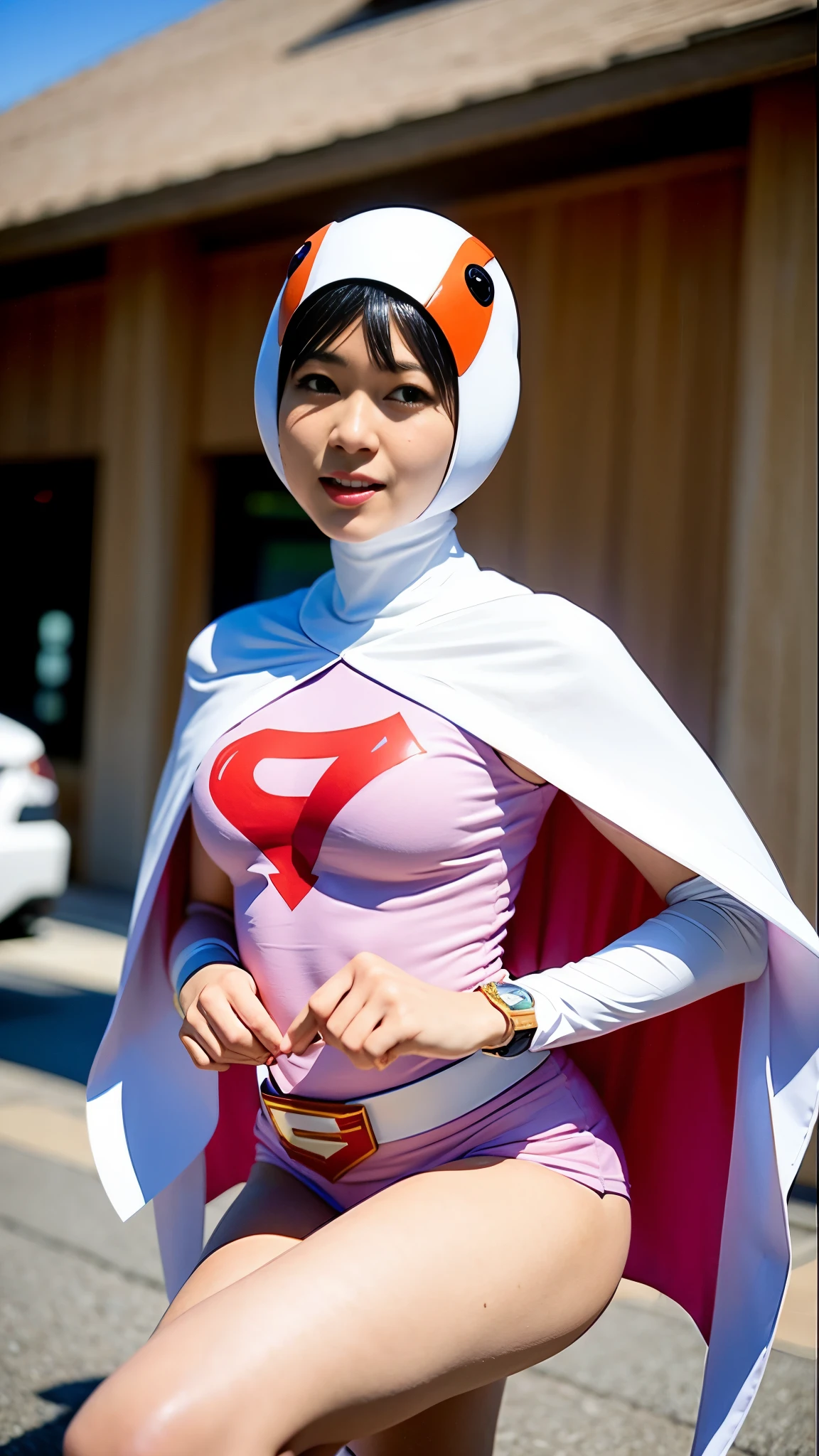 real photos、real image、Highest image quality、Science Ninja Corps、Jun、squatting down、spread legs,show white panties,sexy camel's toe,Arafe woman posing for a photo wearing a pink outfit and cloak, professional cosplay, power girl, anime cosplay, by Shinoda Toko, by Akira Toriyama, full-cosplay, As a retro-futuristic heroine, Drawn like the anime Speed Racer, Inspired by Hiromu Arakawa, cosplay photo, cosplay, sorry, anime girl cosplayArafe woman posing for a photo wearing a pink outfit and cloak, professional cosplay, power girl, anime cosplay, by Shinoda Toko, by Akira Toriyama, full-cosplay, As a retro-futuristic heroine, Drawn like the anime Speed Racer, Inspired by Hiromu Arakawa, cosplay photo, cosplay, sorry, anime girl cosplay