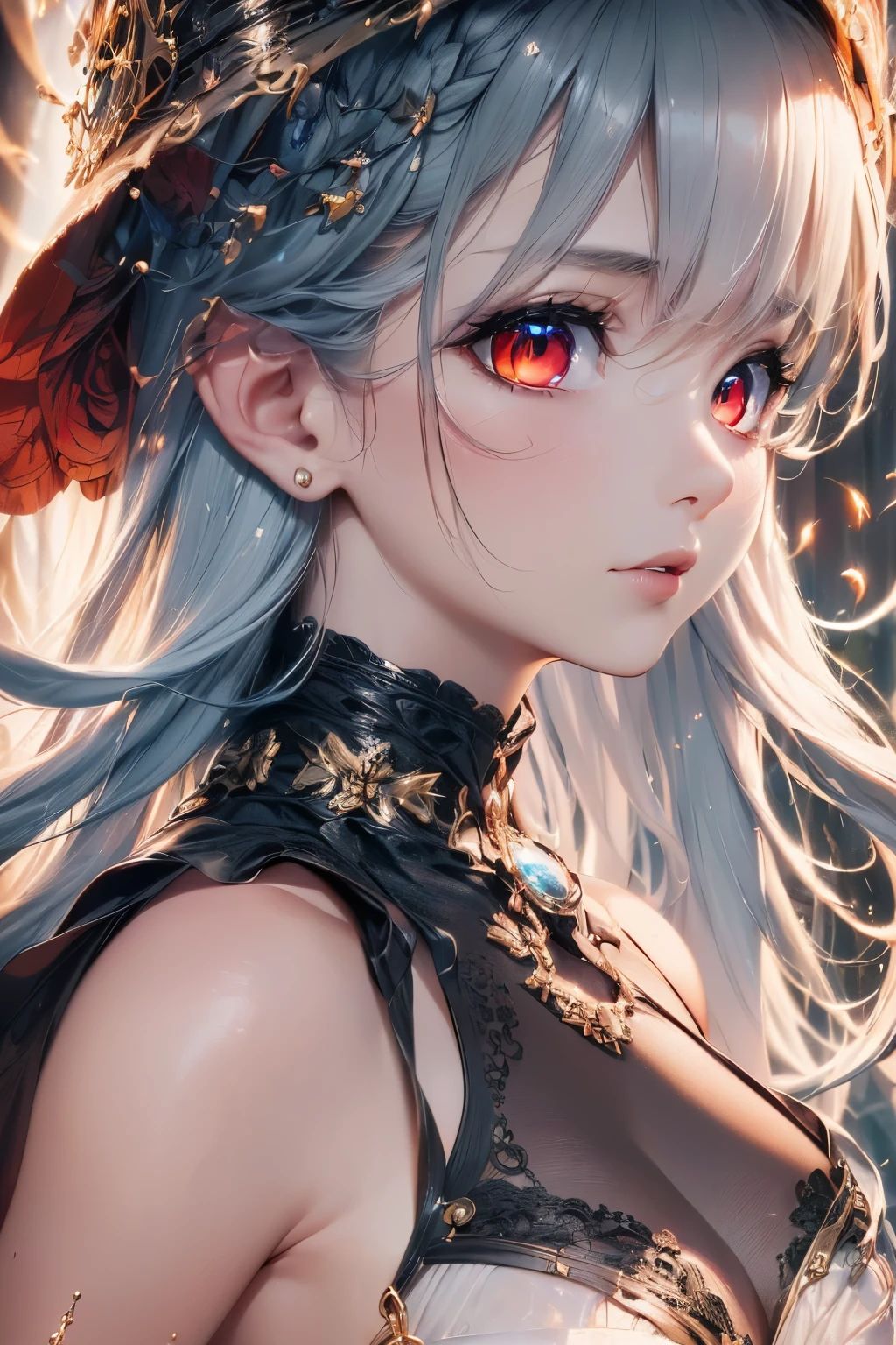 4K quality:1.2,1girl,sense of deps,disorganized,catch light,Super beautiful illustration,((black color,long hairstyles:1.3)),dark dark eyeshadow,(((4k,super beautiful,In detail,red eyes))),bright red lipstick,gothic lolita,;D,beautiful and delicate hair
