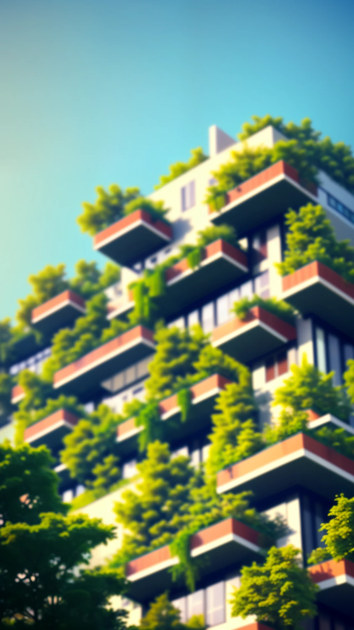 Trees growing on balconies of buildings with balconies, plant-covered building, urban buildings on treetops, empty buildings and vegetation, Nature meets architecture, plants on balconies, Green Building, sustainable architecture, overgrown with plants, mossy building, Skyscrapers and green plants, nature takes over, overgrown city