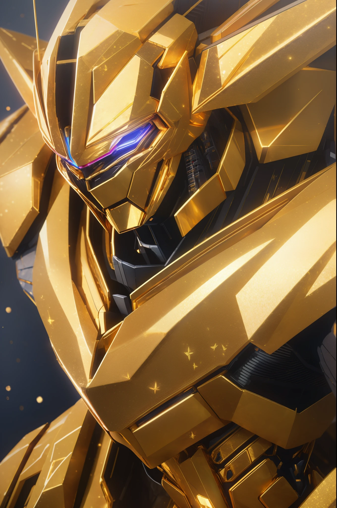 Best quality, masterpiece, ultra high res, (photorealistic:1.4),shanyaogaoda, neonlight\(ttp\),  mecha, no humans, solo, Neonpunkai,  gold foil,gold leaf art,glitter drawing,