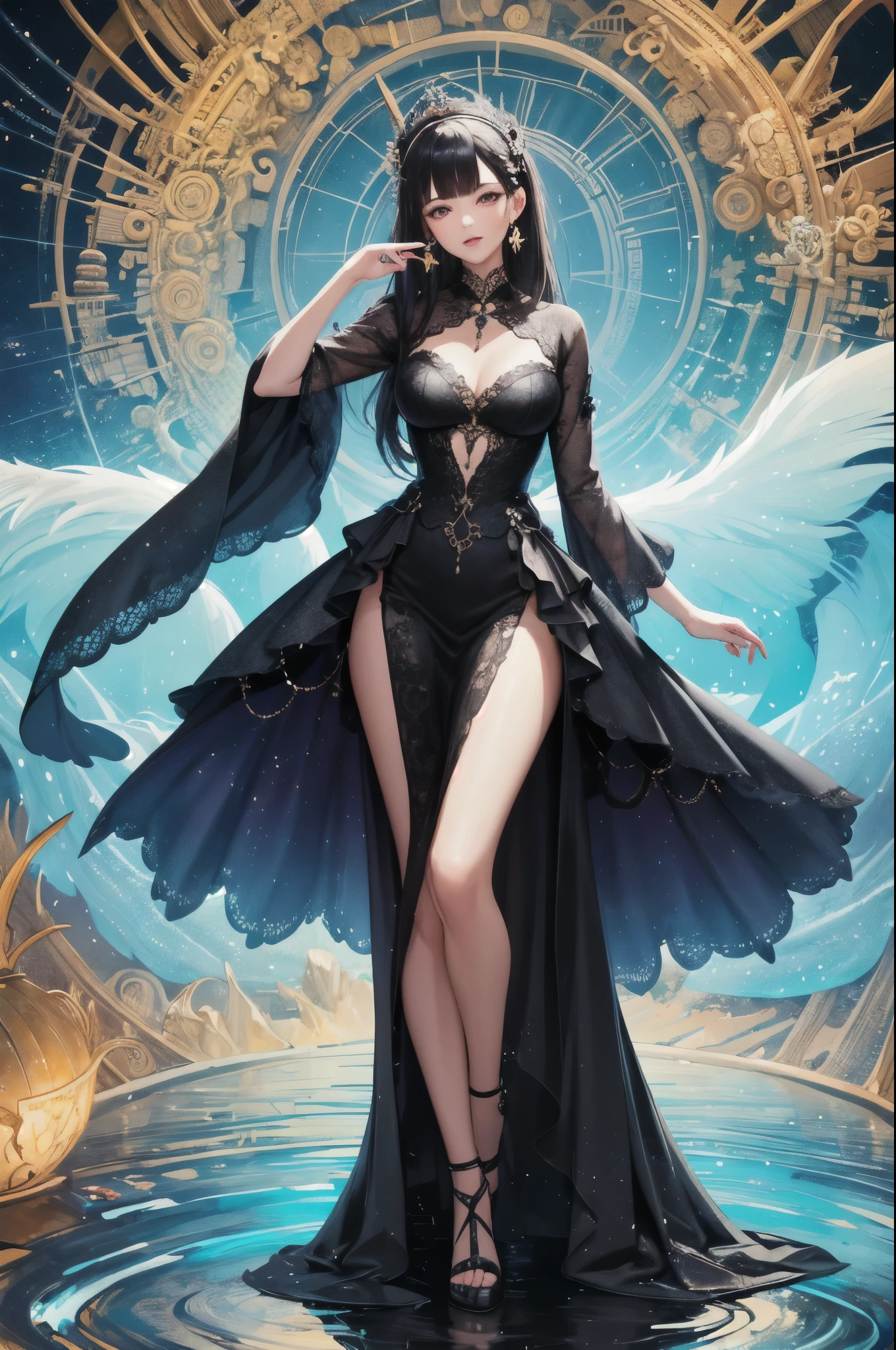 (masterpiece, top quality, best quality, official art, beautiful and aesthetic:1.2), (1girl), full body,extreme detailed,(fractal art:1.3),colorful,highest detailed