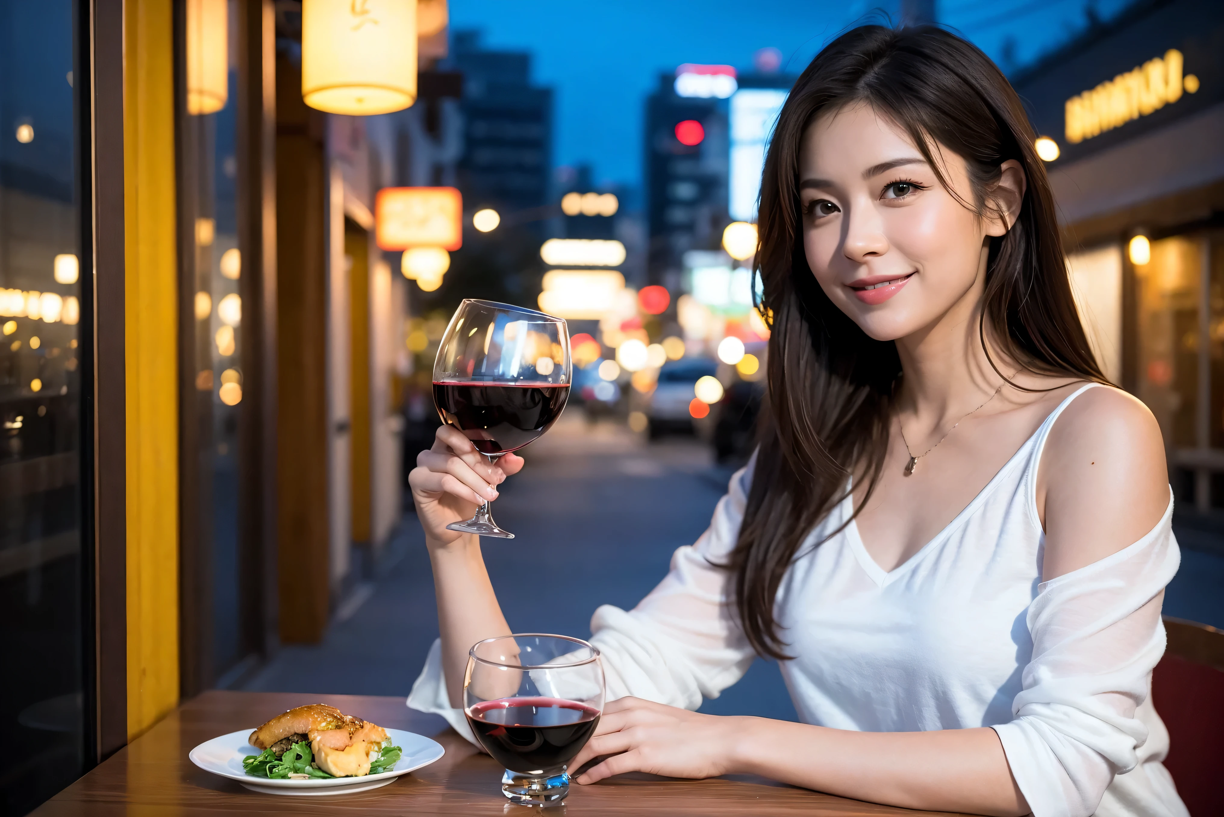 (including 64k, nffsw, highest quality, table top: 1.2), (realistic, realistic: 1.37), pretty woman 1, (slimフェイス), (because I&#39;thin), (brown hair), (shortcut), cheeks turn a little red, (40 years old), 38 years, alone, 窓の外には美しく緻密なnight景が広がります..., restaurant, wine glassに座って, nightに, in a prominent place (from the waist up) nova frog style, actress, model, Upper body, White wine, slim, wine glass, とてもきれいなnight景, 真ん中に置かれたwine glass, smile, (smile: 1.15), Beautiful little eyes, Upper body, bust japan up, night, short, short, actress, model, Upper body, White wine, slim, wine glass, とてもきれいなnight景, 真ん中に置かれたwine glass, smile,