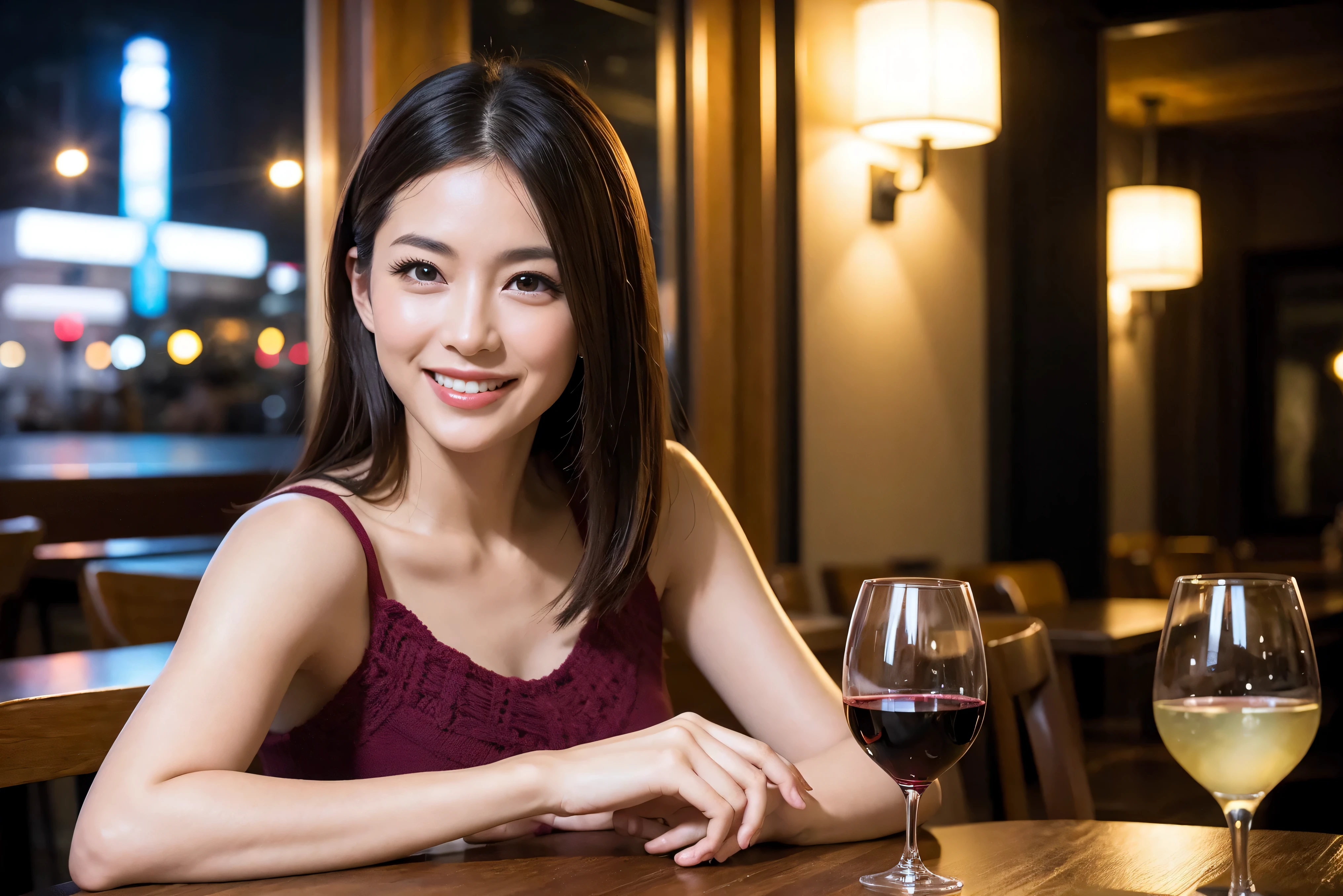 (including 64k, nffsw, highest quality, table top: 1.2), (realistic, realistic: 1.37), pretty woman 1, (slimフェイス), (because I&#39;thin), (brown hair), (shortcut), cheeks turn a little red, (40 years old), 38 years, alone, 窓の外には美しく緻密なnight景が広がります..., restaurant, wine glassに座って, nightに, in a prominent place (from the waist up) nova frog style, actress, model, Upper body, White wine, slim, wine glass, とてもきれいなnight景, 真ん中に置かれたwine glass, smile, (smile: 1.15), Beautiful little eyes, Upper body, bust japan up, night, short, short, actress, model, Upper body, White wine, slim, wine glass, とてもきれいなnight景, 真ん中に置かれたwine glass, smile,