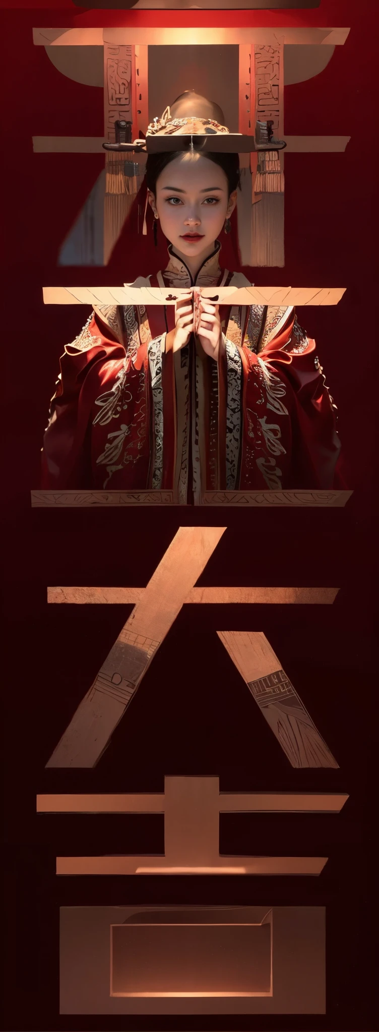 [Chinese character], (Detailed font characteristics:1.3),
(16k, masterpiece, best quality: 1.2), (Surrealism, Ultra-detailed and intricate realism: 1.3), (wide depth of field, radiation mapping, Ray tracing, divine light: 1.2), red background,high dynamic range, vivid, Rich details, Crisp shadows and highlights, actual, intense, Enhance contrast,best quality, Full HD, close up, 3d