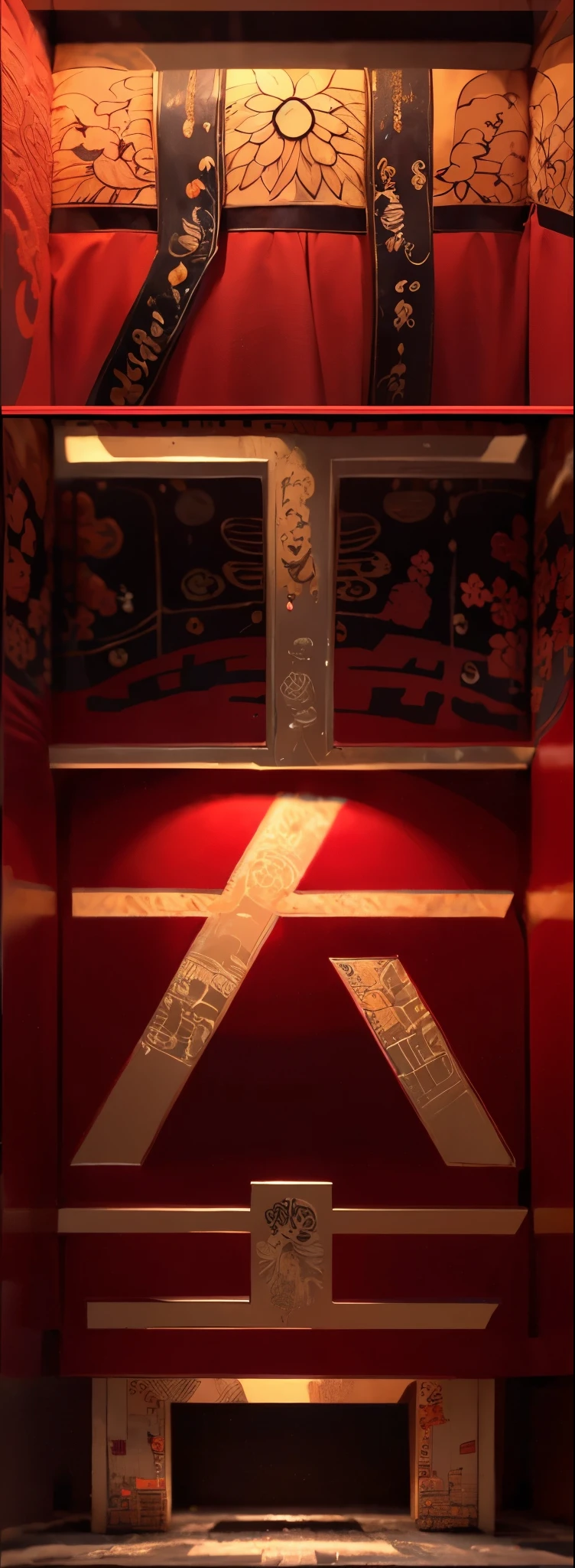[Chinese character], (Detailed font characteristics:1.3),
(16k, masterpiece, best quality: 1.2), (Surrealism, Ultra-detailed and intricate realism: 1.3), (wide depth of field, radiation mapping, Ray tracing, divine light: 1.2), red background,high dynamic range, vivid, Rich details, Crisp shadows and highlights, actual, intense, Enhance contrast,best quality, Full HD, close up, 3d