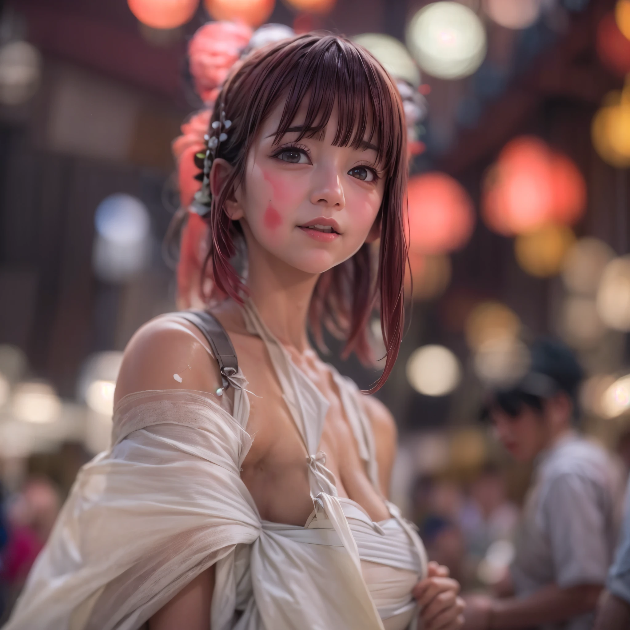 ((bokeH, Acutance:0.85, ultra-detailed:1.35)), (((from below))) . The background is the downtown area at (Twilight:1.4), (((Red-dyed clouds above hed:1.3))), { The Sky takes up more than third of the composition | (many colorful Lights:1.2) | lens flare | Burning | Haze | (luminous Particles) | Mystic sight | God rays | Lightning }, { Underboob | Oiled ivory skin | FullBody:1.2 } . (Masterpiece:1.2) of professional Analog photo with (Hasselblad), (((UltraRealistic and Photorealistic with touch of rawness:1.37, Volumetric lighting))) . ((( A group photo of KAWAII girls in WHITE Fundoshi, at Hakata Gion Ymakasa Festival ))), ((Extremely detailed KAWAII face variations)) . Assfocus with looking ahead .