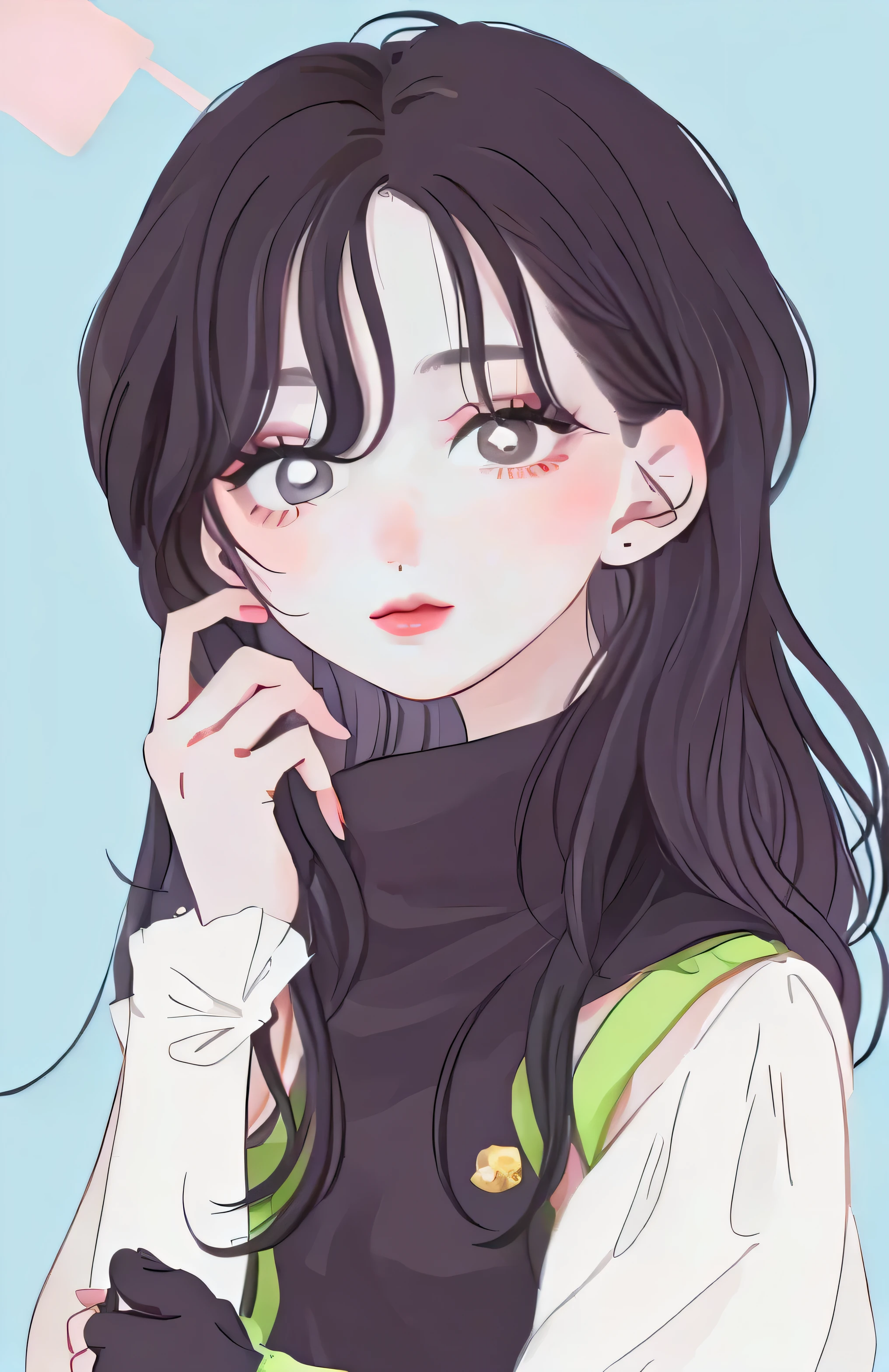 highest quality、High quality illustrations、fashionable girl、Gisinsen、black hair、korean idol、Jacket、very cute、shiny skin、ah