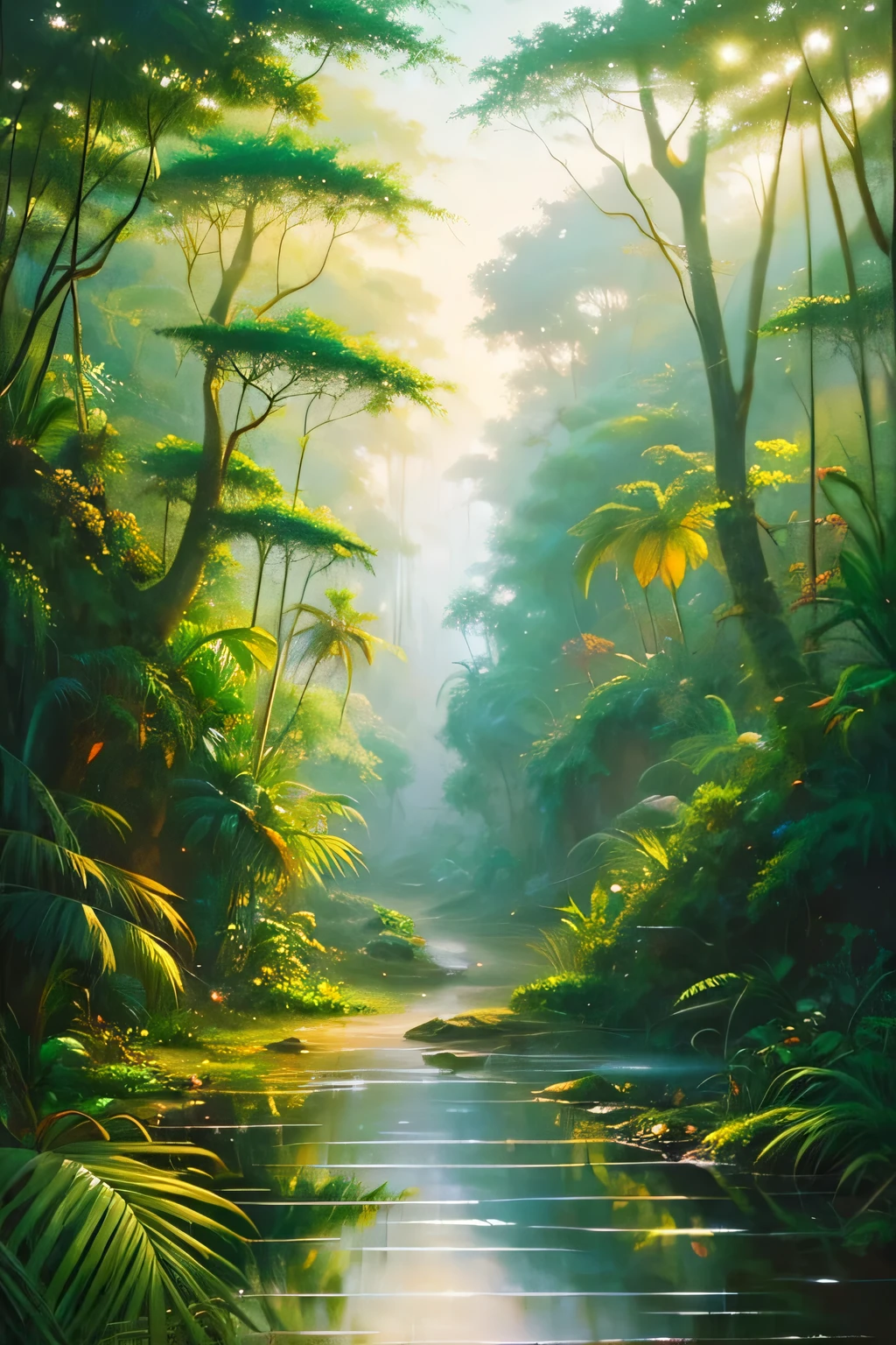 Landscape painting Africa dense forest tropical rain forest
