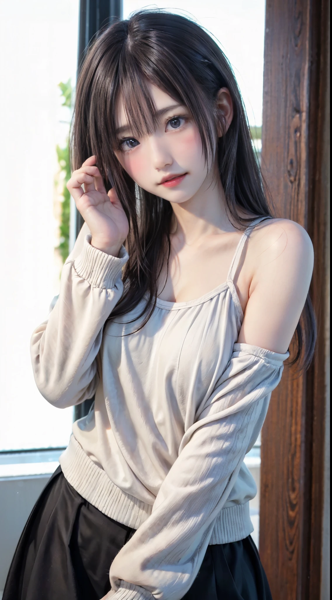 girl, cute and innocent look, rosy cheeks, sparkling eyes, warm winter clothes, Pose with movement, gentle and delicate lighting, pastel color palette, dreamy atmosphere, quirky and magical, High resolution masterpiece:1.2, super detailed, realistic:1.37, Bright colors, Bokeh.、playing in the snow、、Photographed from directly below、