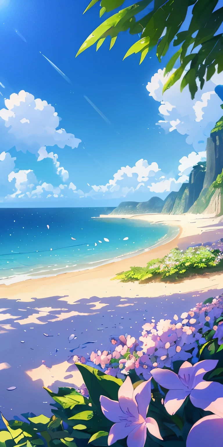 masterpiece, best quality, (Very detailed CG Unity 8k wallpaper) (best quality), (Best Illustration), (Best shadows) nature&#39, blue sea,Delicate leaf petals of various colors falling in the sky ray traced, Super detailed--v6