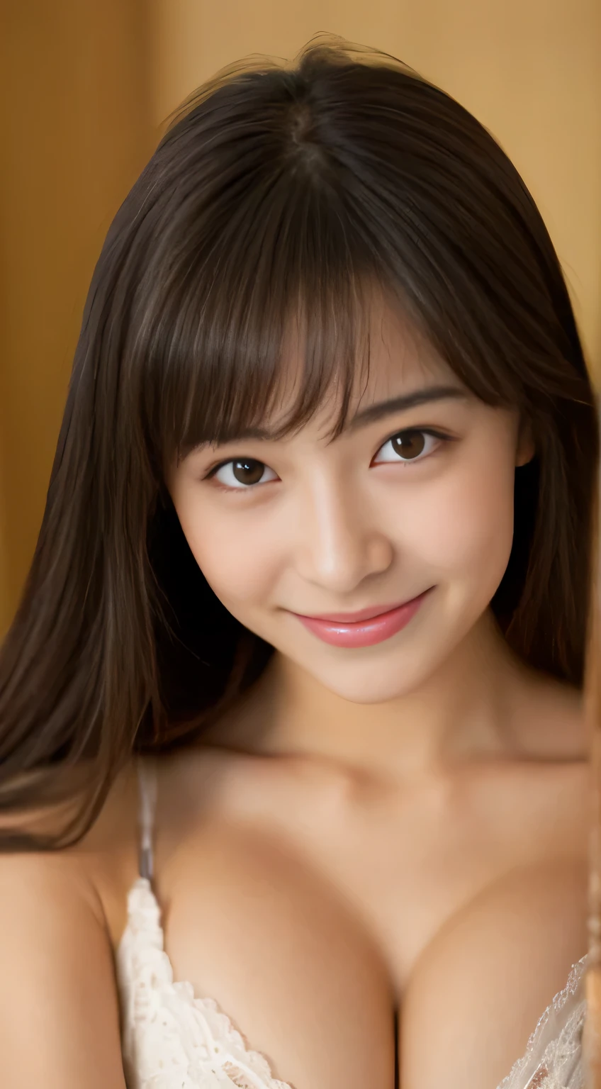 Japanese ),((beautiful girl)),cleavage,An expression that imagines something pleasant:1.2,(perfect body beauty:1.2),((perfect body)),(shy smile),beautiful teeth,