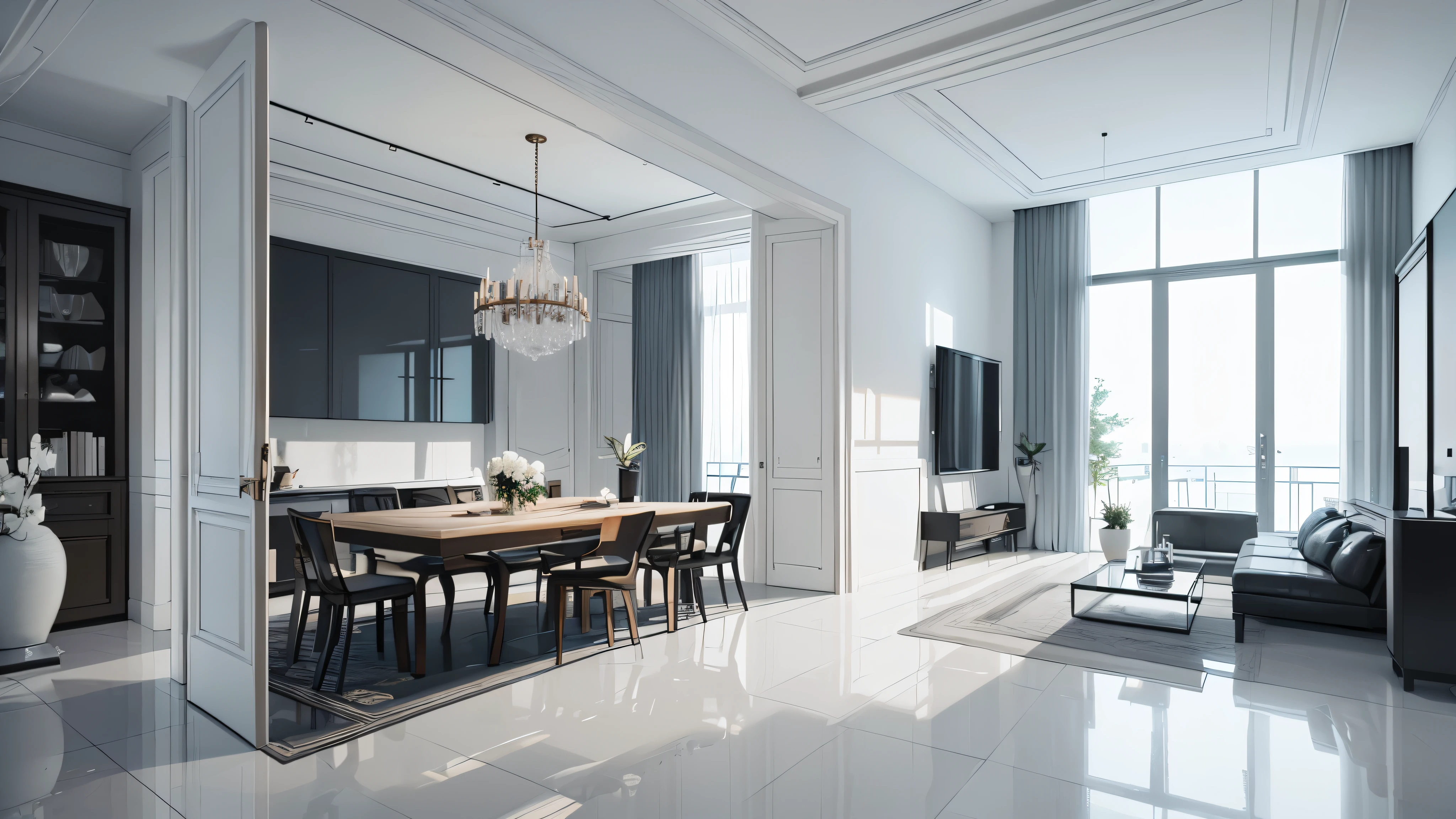 you are a famous interior designer、I was asked to create a 3D image of a large modern room.。. Create a harmonious environment with modern and minimalist furniture. Including garden interior.