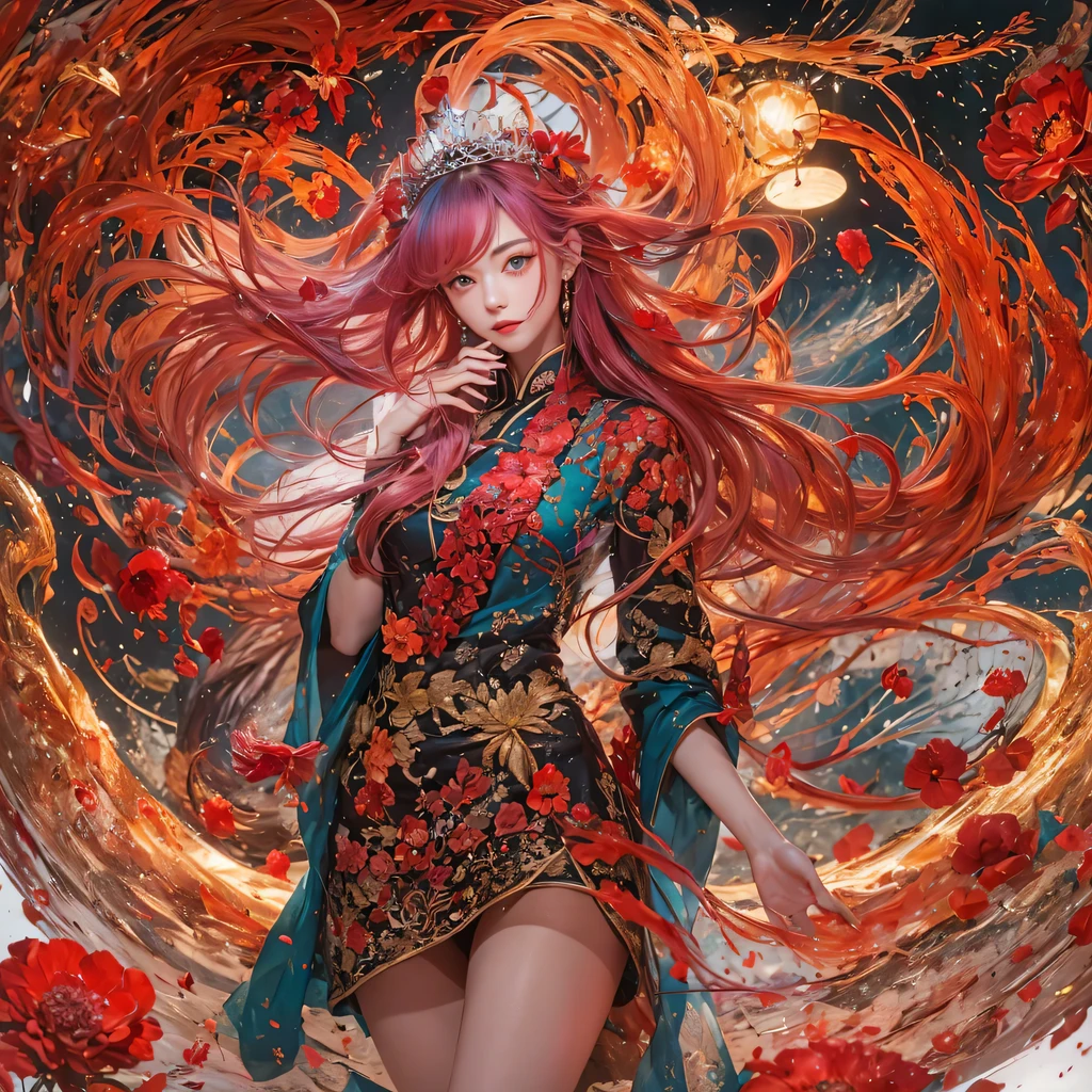 Poached egg series,red,enamel,agate,A flesh-colored world,Blood Blue Maiden 32k(masterpiece,HD,Aoyama Pond,Ultra high quality,32k)飘逸的亮red长发,blood pool,Ziddink, a color,Grumpy (After greeting), (Linen scarf), fighting stance, looking at the ground, Long red hair, Floating bright blue, Fire cloud gold headdress, 中国长袖金丝酒red服装, (Abstract metaverse splash:1.2), White background,Peony flower vitality protector(realistically:1.4),bright purple hair,Smoke on the road,The background is very pure, high resolution, detail, RAW photos, Sharp Re, Nikon D850 film photo by Jefferies Lee 4 Kodak Portra 400 camera F1.6 guns, colorful, Ultra-realistic and vivid textures, dramatic lighting, Unreal Engine Art Station Trend, Sinest 800,一个有着长长的飘逸亮red头发的女孩,huge colorful bubbles