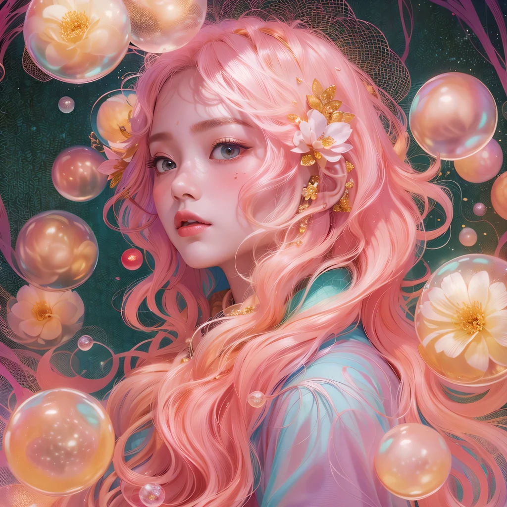 Peach Velvet Series,Peach-colored flull颜色,enamel,agate,A flesh-colored world,Blood Blue Maiden 32k(masterpiece,HD,Aoyama Pond,Ultra high quality,32k)Bright pink long flowing hair,blood pool,Ziddink, a color,Grumpy (After greeting), (Linen scarf), fighting stance, looking at the ground, light pink long hair, Floating bright blue, Fire cloud gold headdress, Chinese long-sleeved gold silk burgundy garment, (Abstract metaverse splash:1.2), White background,Peony flower vitality protector(realistically:1.4),Peach-colored flull,Smoke on the road,The background is very pure, high resolution, detail, RAW photos, Sharp Re, Nikon D850 film photo by Jefferies Lee 4 Kodak Portra 400 camera F1.6 guns, colorful, Ultra-realistic and vivid textures, dramatic lighting, Unreal Engine Art Station Trend, Sinest 800,Long flowing girl peach hair,Huge colorful bubbles light pink