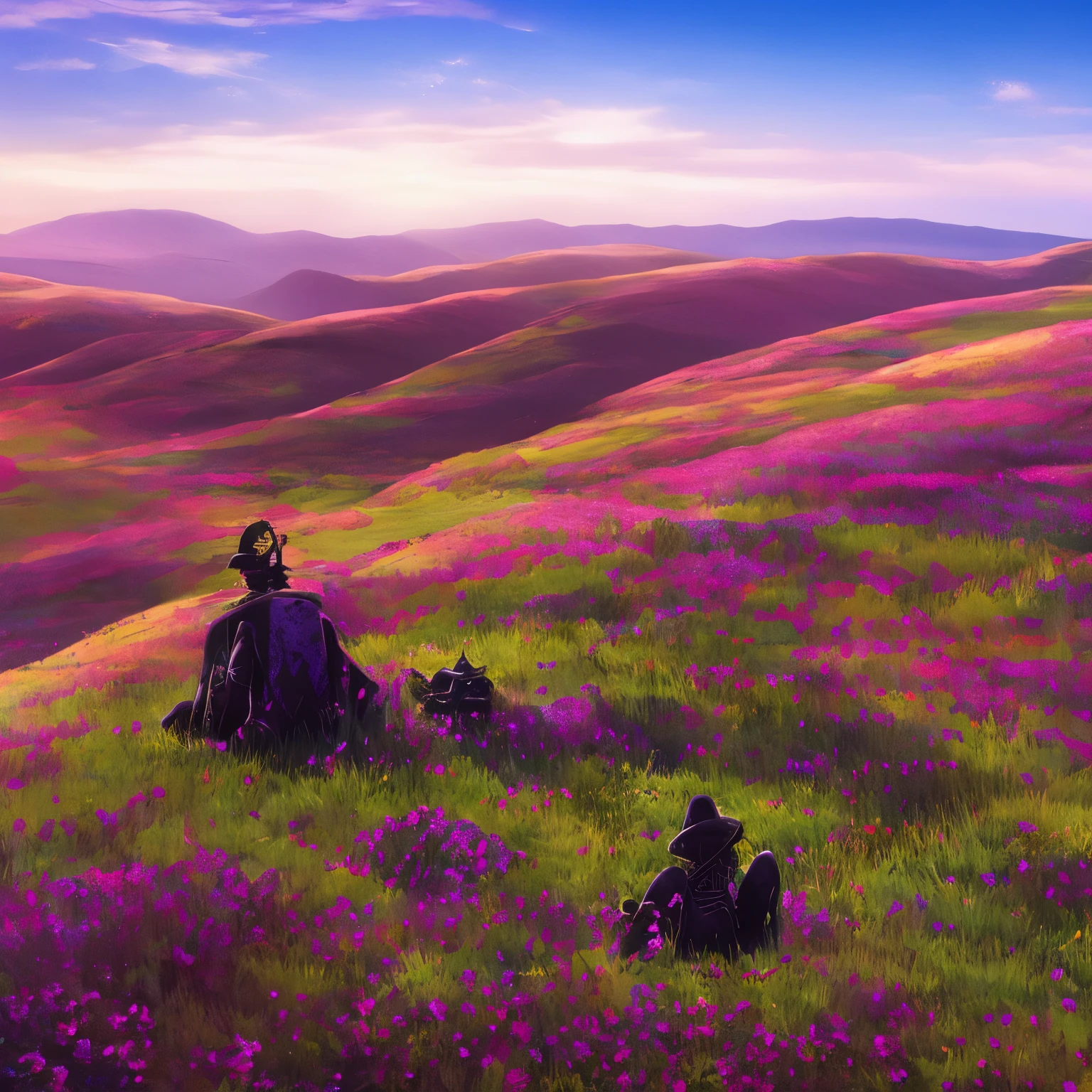 skeleton of a dead warrior sitting on hill top,