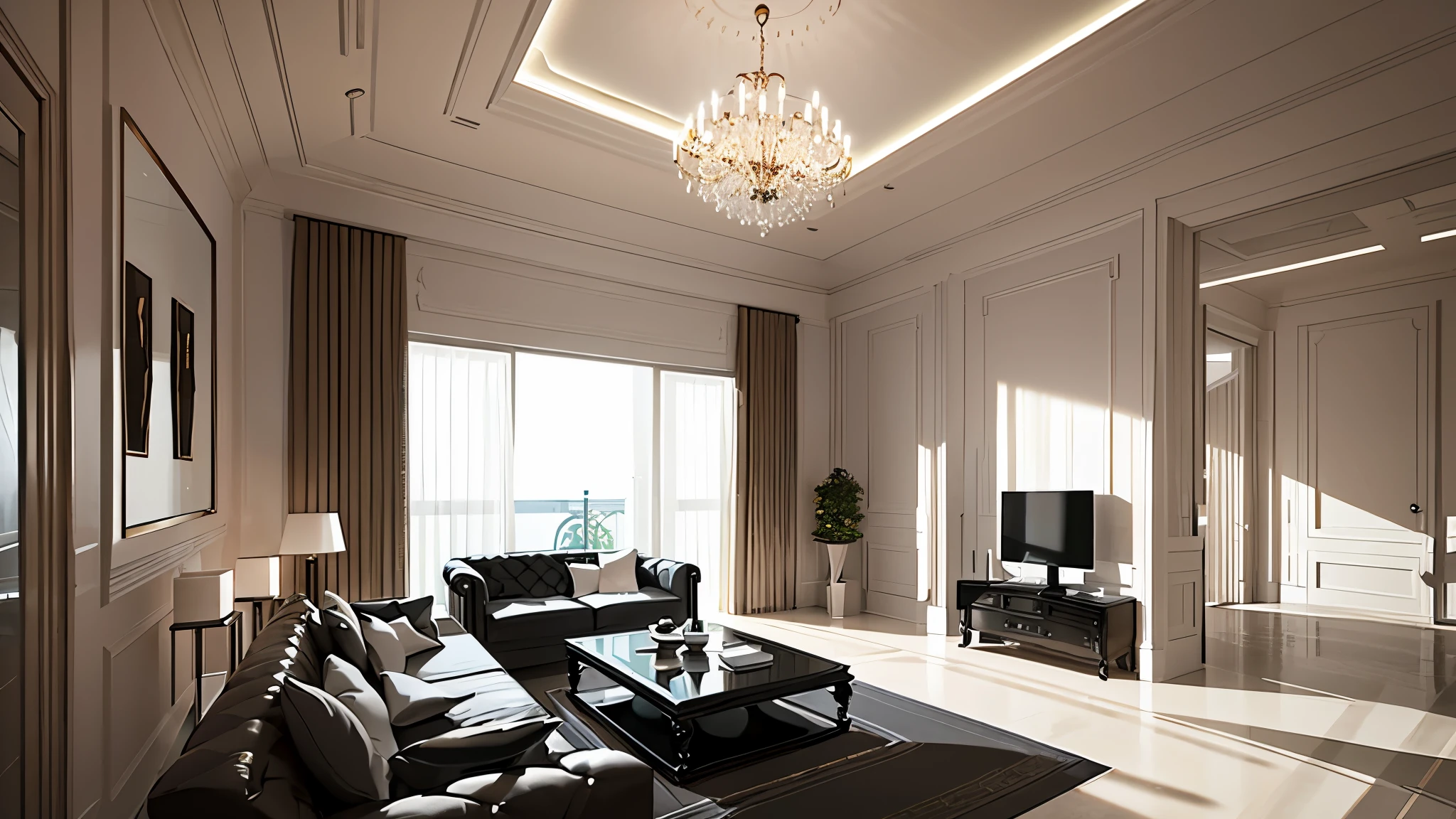 you are a famous interior designer、I was asked to create a 3D image of a large modern room.。. Create a harmonious environment with modern and minimalist furniture. Including garden interior.