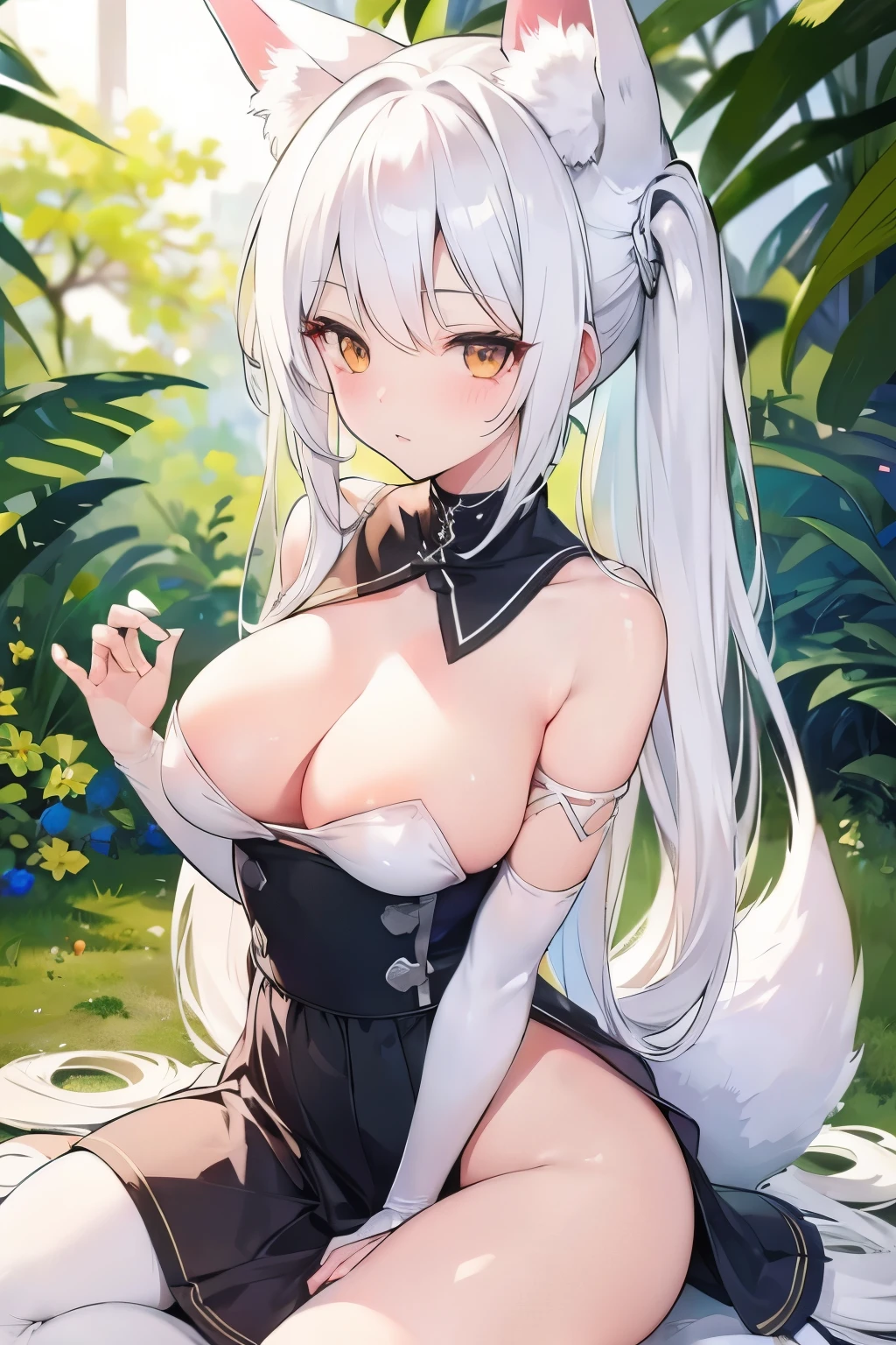 White hair Fox ears Fox tail Older sister NSFW