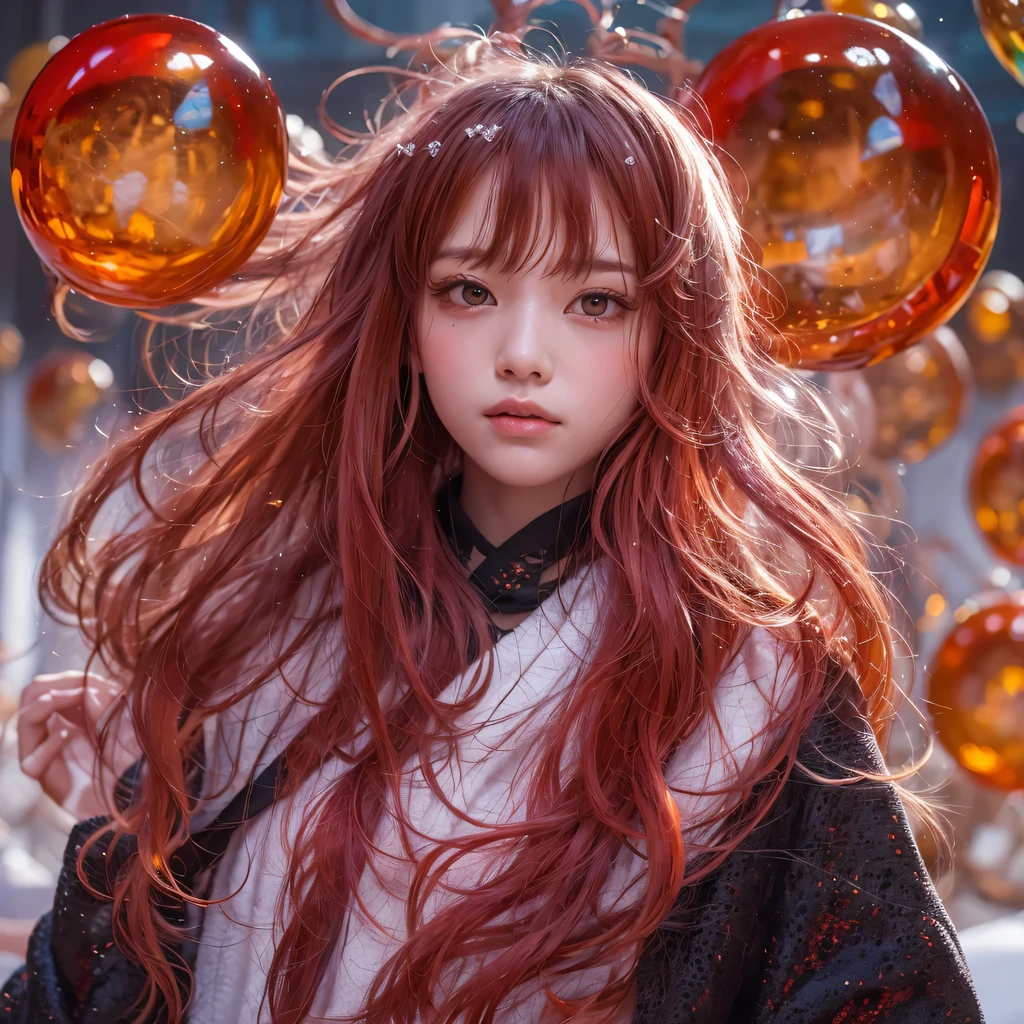 Poached egg series，red，enamel，agate，A flesh-colored world，Blood Blue Maiden 32k（masterpiece，HD，Aoyama Pond，Ultra high quality，32k）飘逸的亮red长发，blood pool，Ziddink， a color，Grumpy （After greeting）， （Linen scarf）， fighting stance， looking at the ground， Long red hair， Floating bright blue， Fire cloud gold headdress， 中国长袖金丝酒red服装， （Abstract metaverse splash：1.2）， White background，Peony flower vitality protector（realistically：1.4），bright purple hair，Smoke on the road，The background is very pure， high resolution， detail， RAW photos， Sharp Re， Nikon D850 film photo by Jefferies Lee 4 Kodak Portra 400 camera F1.6 guns, colorful, Ultra-realistic and vivid textures, dramatic lighting, Unreal Engine Art Station Trend, Sinest 800，一个有着长长的飘逸亮red头发的女孩，huge colorful bubbles