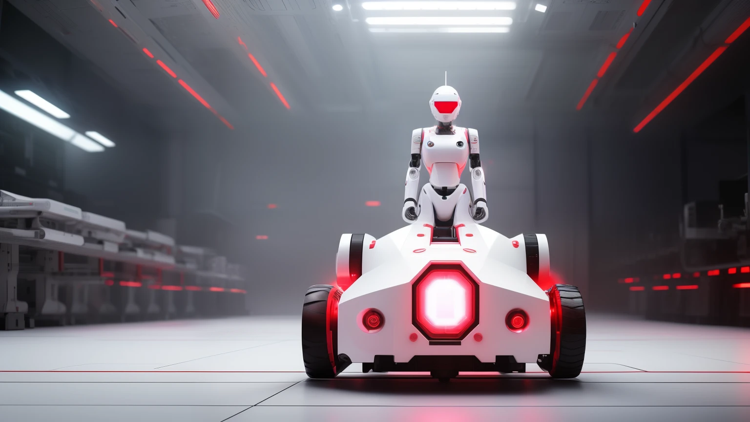 white future technology, white background, technology class, robot, red, 3d, magic, education, Full HD, 4K hyperrealistic image,