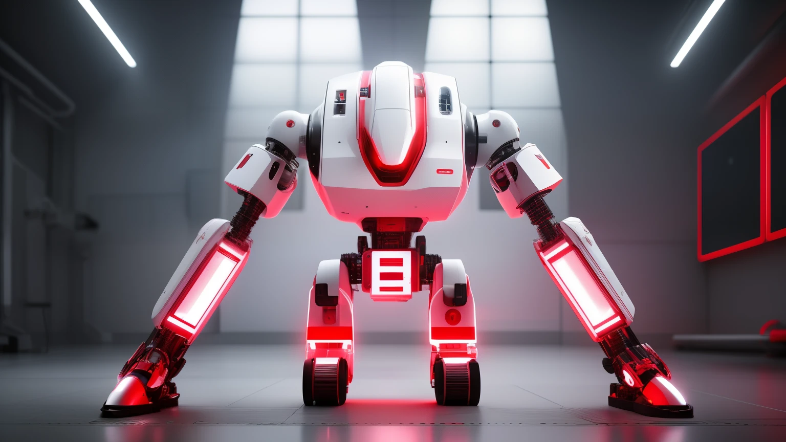 white future technology, white background, technology class, robot, red, 3d, magic, education, Full HD, 4K hyperrealistic image,