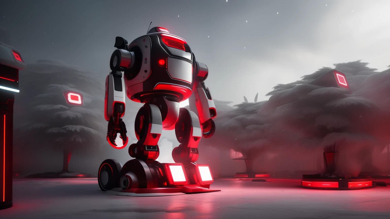 white future technology, white background, technology class, robot, red, 3d, magic, education, Full HD, 4K hyperrealistic image,