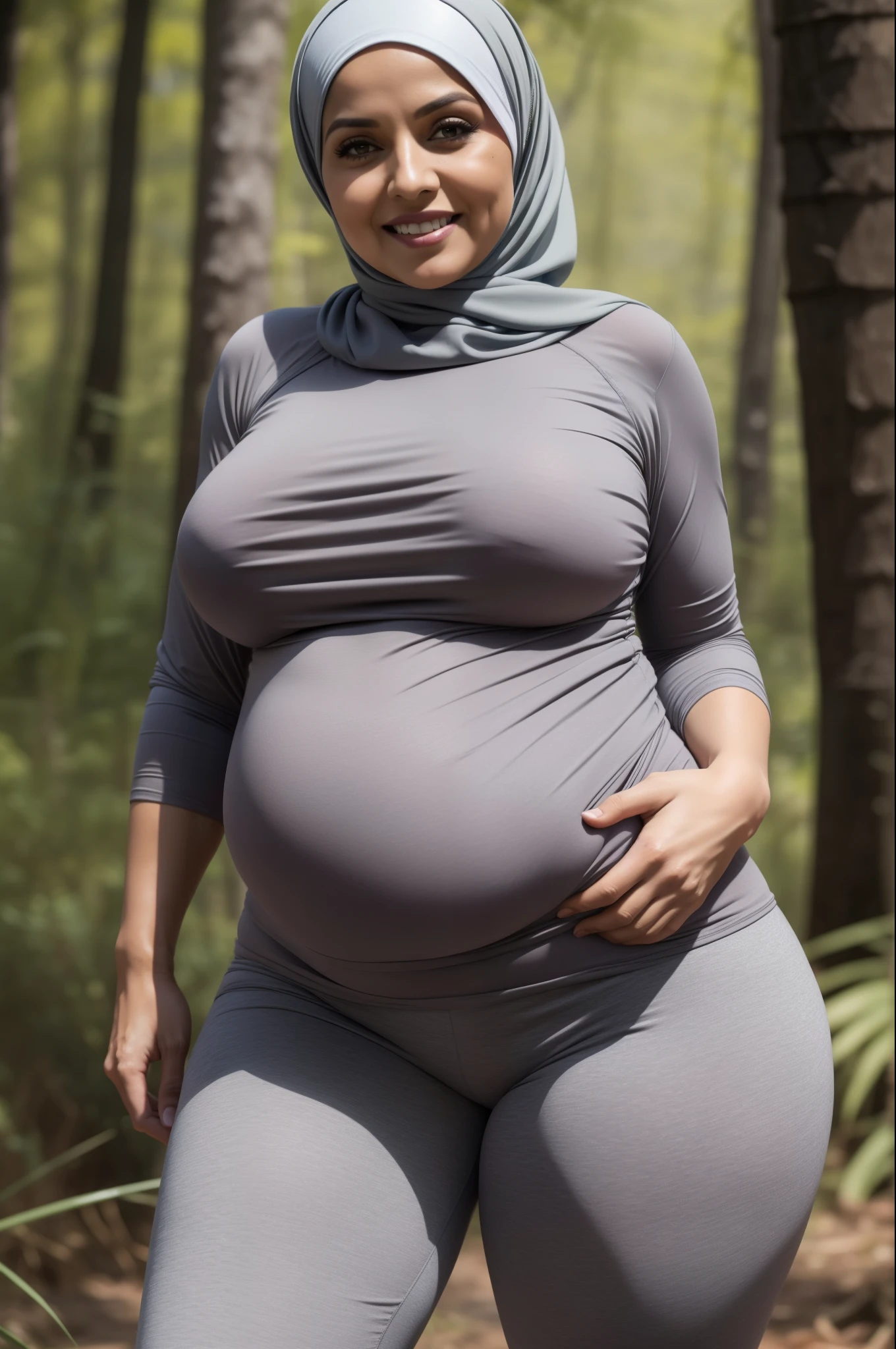 SMILE Asshole SAGGY GIGANTIC BREASTS (HIJAB) (Aunt Kalsom Malaysia Milf) is 79 years old, fat, naked and running in the forest (LEGGING GREY T-SHIRT) Heavy Preggy