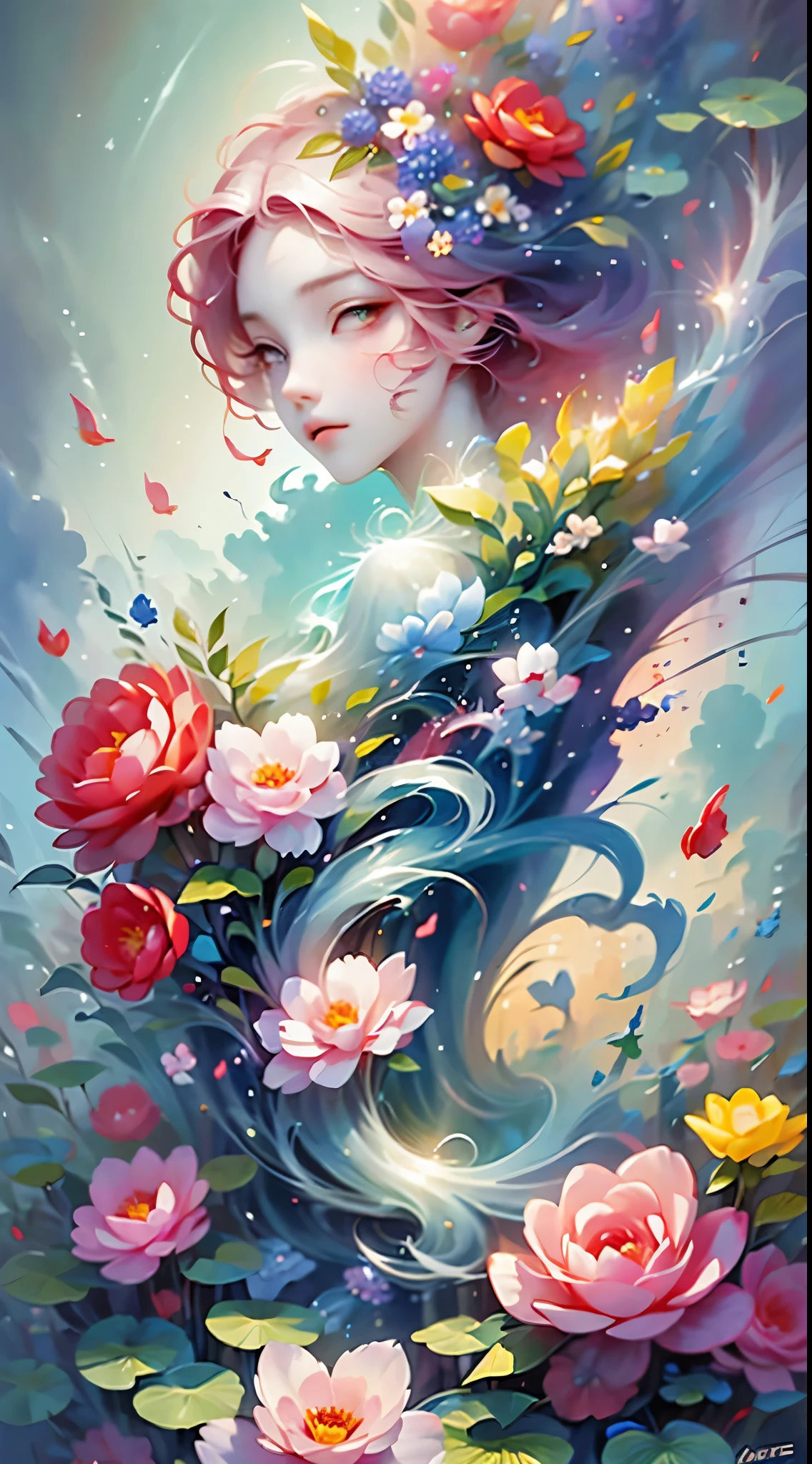 official art，unity 8k wallpaper，Super detailed，Beauty and Aesthetics，masterpiece，best quality，（tangled，mandala，tangled，entangled），（Fractal art：1.3），1 girl，pink hair，green eyes，The content is very detailed，Dynamic angle，cow boy shooting，Chaos in its most beautiful form，elegant，brutalist design，Bright colors，，James Jean，Robbie Devi Antonio，Ross Tran，French bacon，Michael Mraz，Adrian Genius，Petra Cortright，Gerhard Richter，Takato Yamamoto，Ashley Wood，Atmospheric，notes of ecstasy，Streaming notes are visible