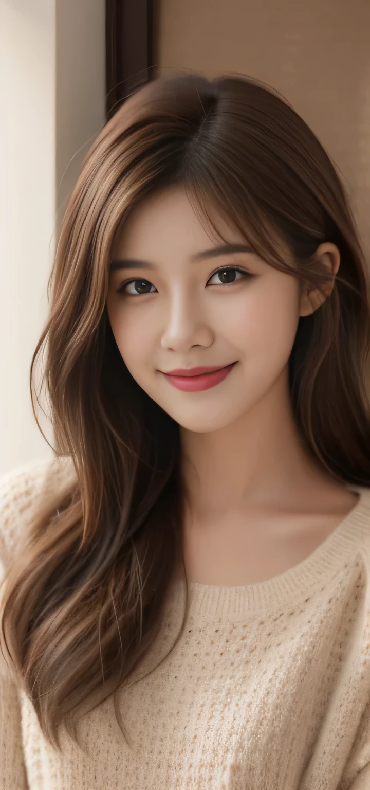 Arafed asian woman with a Short brown hair and a smile, chin length hair, Short to medium hair, Brown Bob hairstyle, Short brown hair, Short to medium hair, light brown short hair, Cute young asian face, Short brown hair, Beautiful young Korean woman, Hairspray for short hair, bob short hair.