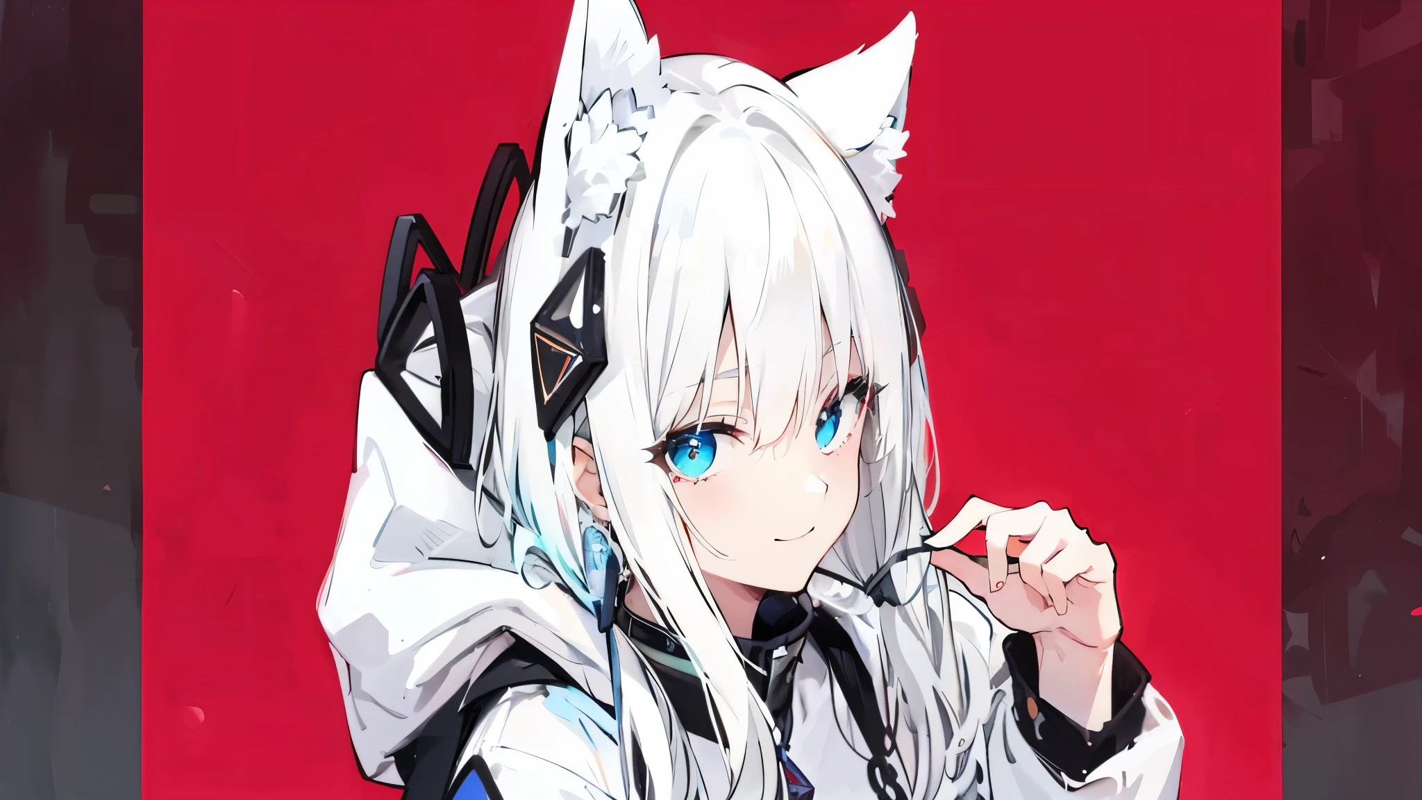White hair, blue catching eyes, ((solo)), long hair, white hair, cyan eyes, smile, beautiful dress, ahoge, 4k, highly detailed, stare at viewer