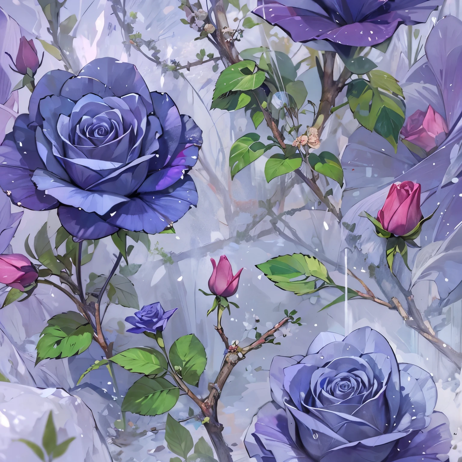 medieval Europe,fantasy,a solitary rose,rose made of blue quartz