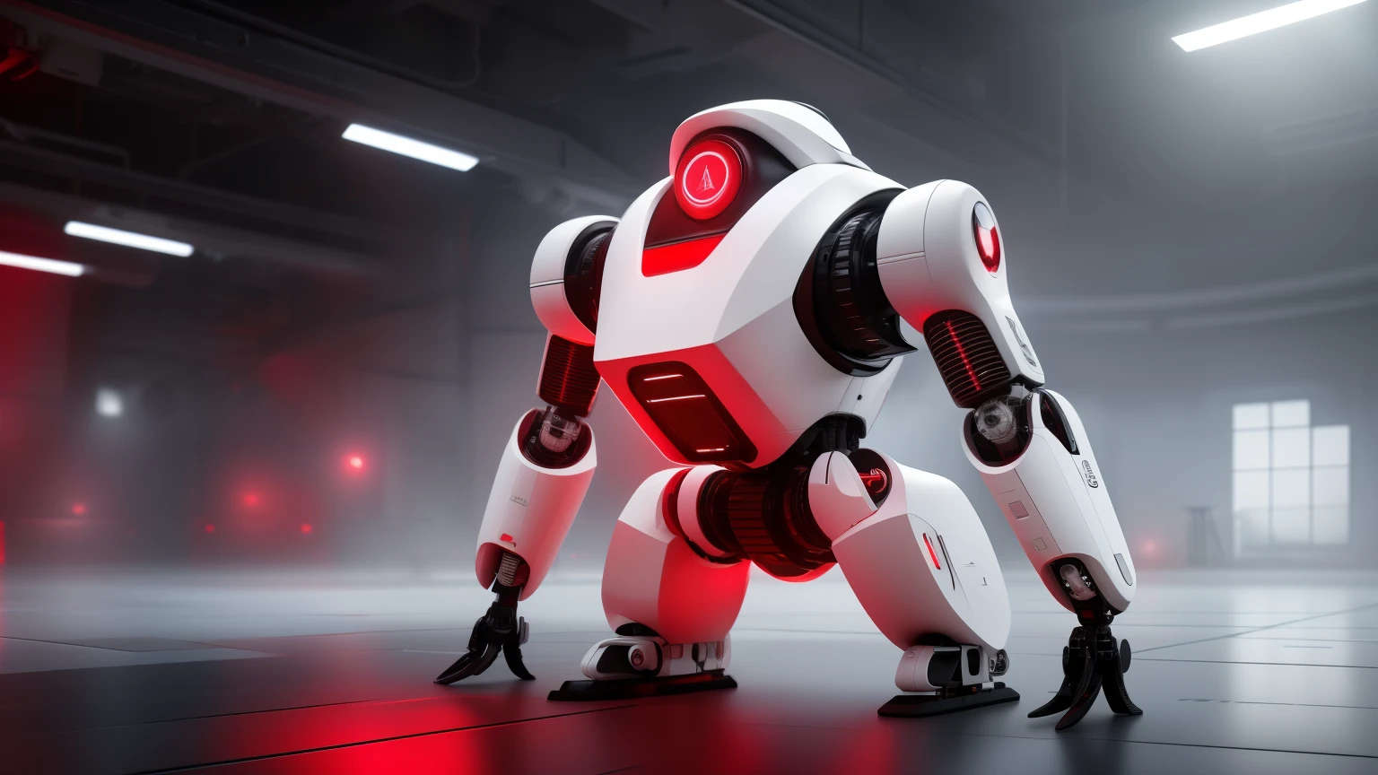 white future technology, white background, technology class, robot, red, 3d, magic, education, Full HD, 4K hyperrealistic image,