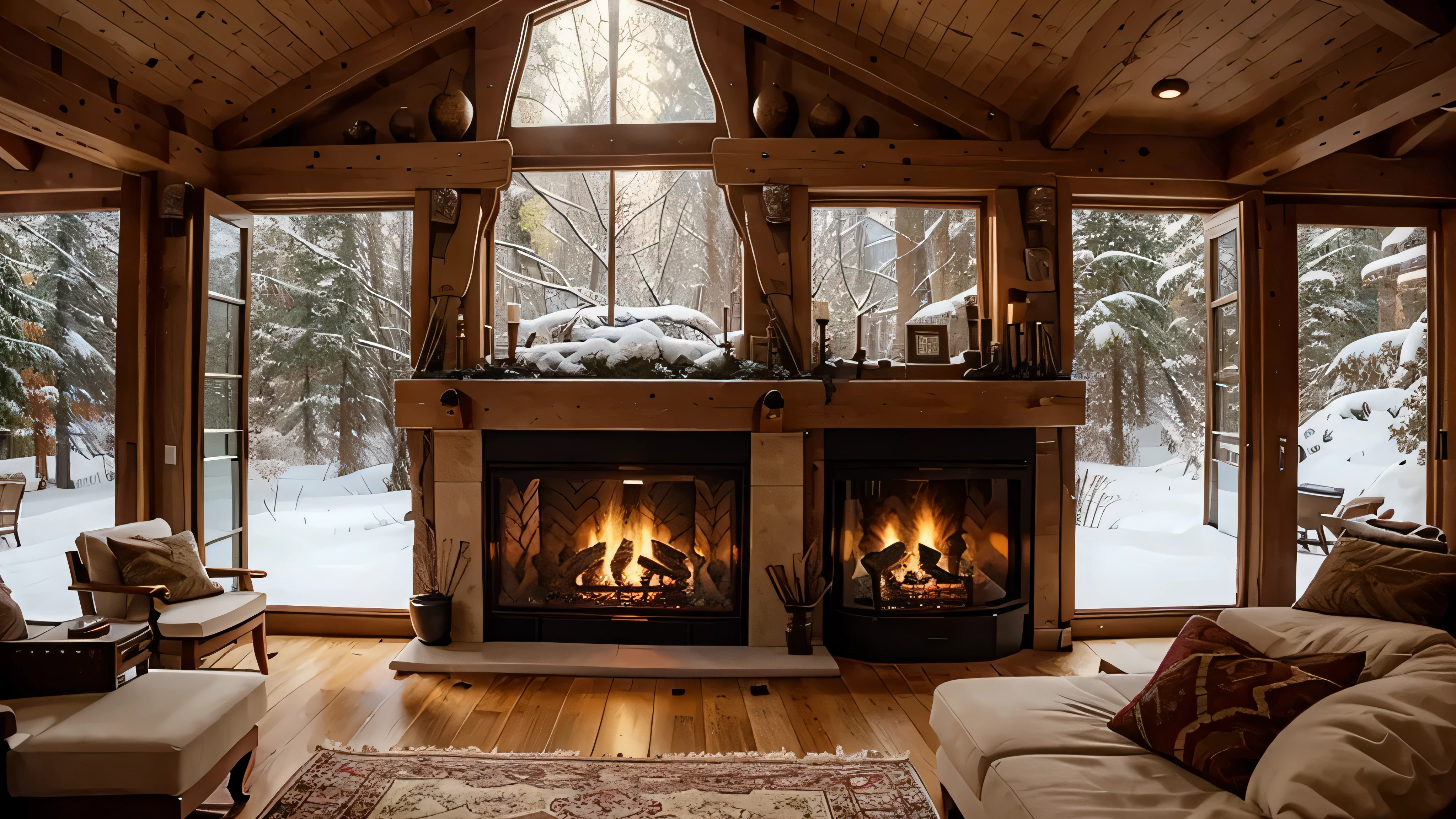 Fireplace atmosphere with view of abundant snow