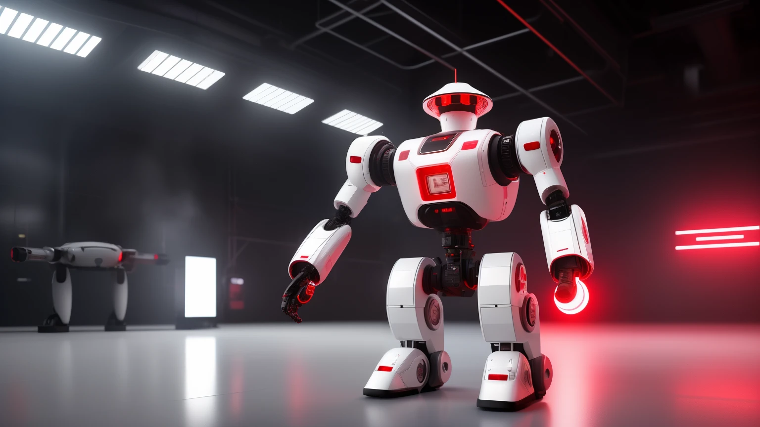 white future technology, white background, technology class, robot, red, 3d, magic, education, Full HD, 4K hyperrealistic image,