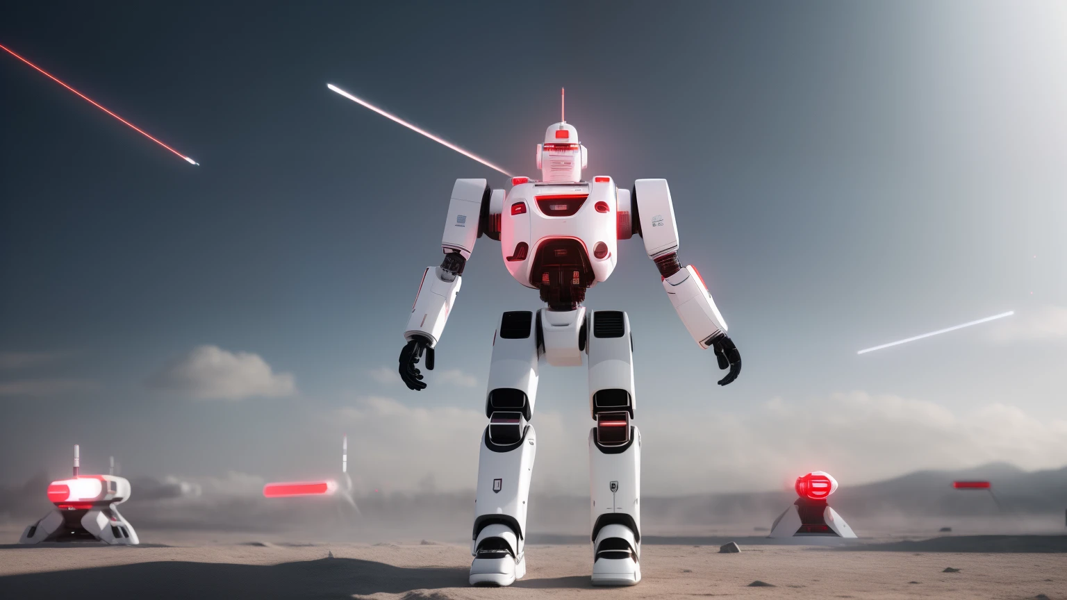 white future technology, white background, technology class, robot, red, 3d, magic, education, Full HD, 4K hyperrealistic image,