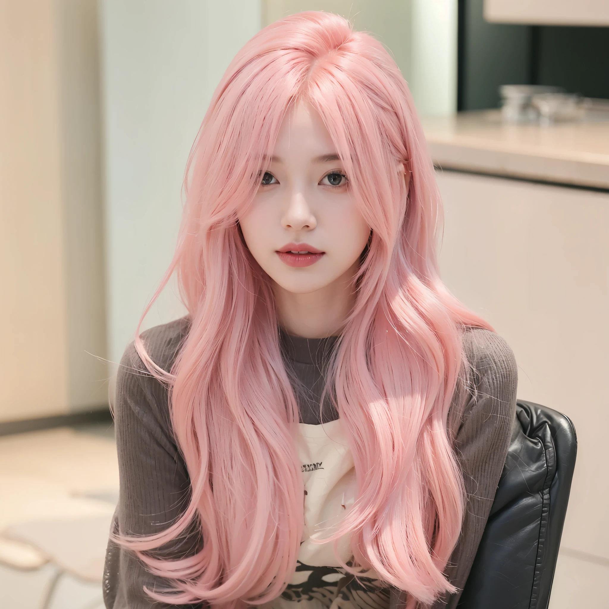 long pink hair ，long flowing pink hair, Long hair in pastel colors, long light pink hair, long pink hair,  Pink curly hair, light pink hair, 
