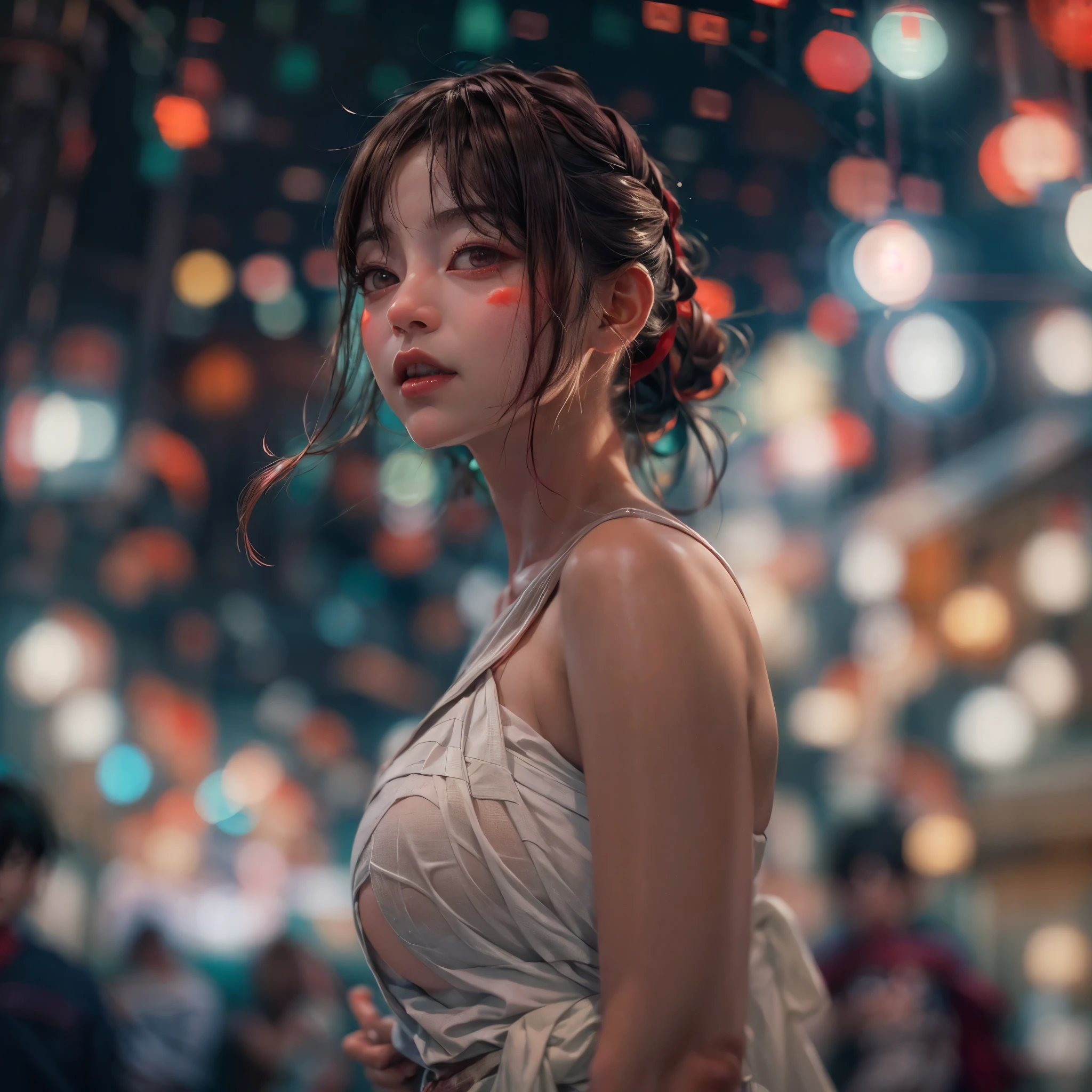 ((bokeH, Acutance:0.85, ultra-detailed:1.35)), (((from below))) . The background is the downtown area at (Twilight:1.4), (((Red-dyed clouds above hed:1.3))), { The Sky takes up more than third of the composition | (many colorful Lights:1.2) | lens flare | Burning | Haze | (luminous Particles) | Mystic sight | God rays | Lightning }, { Underboob | Oiled ivory skin | FullBody:1.2 } . (Masterpiece:1.2) of professional Analog photo with (Hasselblad), (((UltraRealistic and Photorealistic with touch of rawness:1.37, Volumetric lighting))) . ((( A group photo of KAWAII girls in WHITE Fundoshi, at Hakata Gion Ymakasa Festival ))), ((Extremely detailed KAWAII face variations)) . Assfocus with looking ahead .
