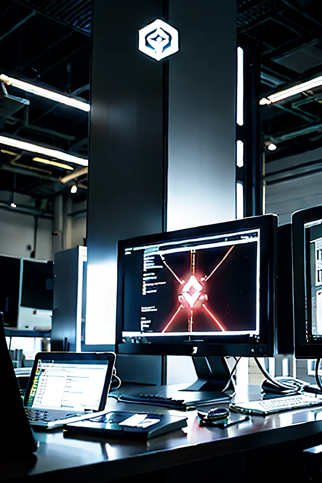 Title: "Tech Fortress: Cyber Security Headquarters"

Description:
Create an eye-catching promotional image for a cutting-edge tech company specializing in virus protection, cyber security, computer repair, computer parts, networking, and CCTV solutions. The design should convey a sense of security, reliability, and modernity, with a touch of gaming aesthetics.

Elements to Include:

Incorporate the company logo (provided separately).
Use bold, dynamic fonts for the following keywords:
"Virus Guard": Use a font reminiscent of digital code or encryption.
"Cyber Security": Opt for a sleek, futuristic font to evoke high-tech protection.
"Computer Repair": Choose a font that suggests precision and efficiency, perhaps with a mechanical edge.
"Computer Parts": Select a font that conveys reliability and durability, resembling industrial design.
"Networking": Employ a font with interconnected lines or nodes, symbolizing network connections.
"CCTV": Use a font with a surveillance vibe, possibly with sharp angles or a minimalist approach.
Experiment with font sizes, colors, and effects to make each keyword stand out.
Integrate gaming-inspired design elements, such as pixel art icons or futuristic graphics, to add visual interest.
Ensure the overall composition is balanced and visually appealing, with attention to contrast and readability.