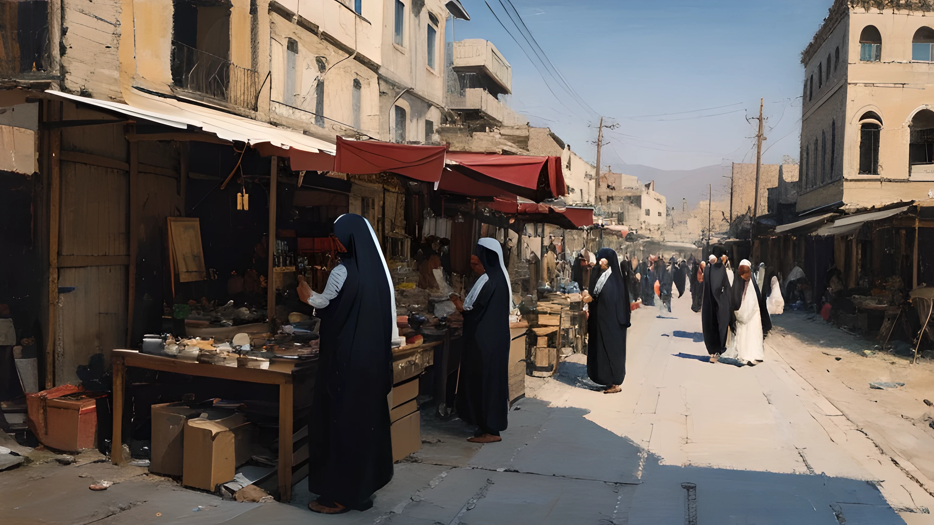 iraqi town, mosque, market, oil painting, pallet knife stroke, best quality, uhr, 8k