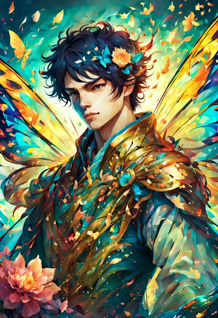 hero:Brave,(masterpiece, highest quality:1.2),Windの精霊,male:17 years old:perfect face,dance,butterfly々,flower,Wind,effect,become familiar with,magic effect,light,すごくlight, artistic, artist, color art, Use of magic,fancy,fantasy,beautiful,最高masterpiece,masterpiece,Sparkling,rich colors,colorful,colorfulな呪文を唱える,become familiar with,beautiful光と影,sounds like fun, Isn&#39;t that so??,anatomically correct,Windのeffect,dream-like,fantasy,Mysterious,Lakeside