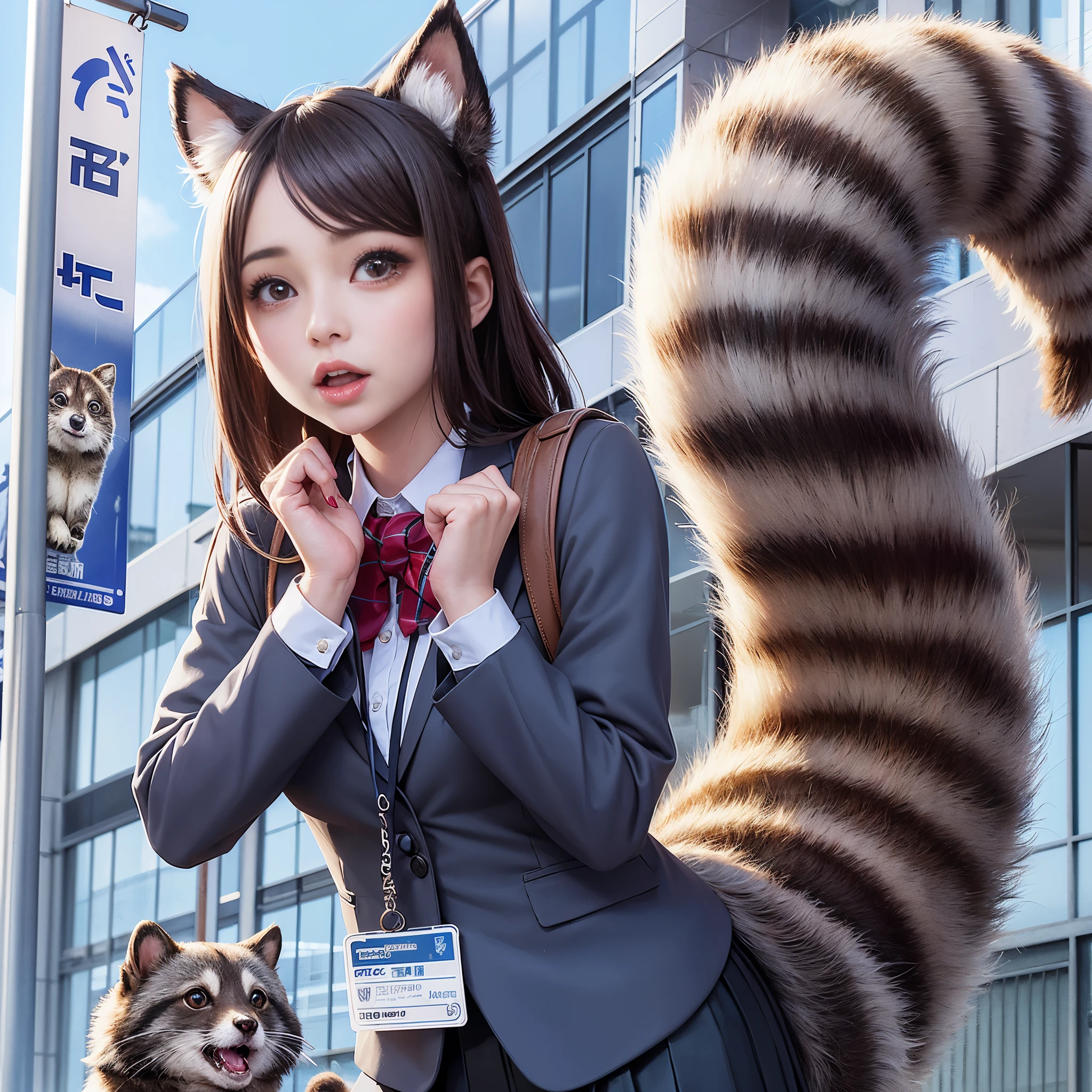 women with a tanuki tail, (software) safe for work, fur with tail, software version, colleague, realistic style, , realistic style , beautiful girl, photograph, 最high quality, (Her skirt is flipped up and her tail is visible.:1.8) ,Reality, small breasts, slender, white panties,tail from above panties, tail from inside the skirt, bushy tail, realistic tail, flat chest, (software) safe for work, nffsw, retina, muste piece, Accurate, anatomically correct, super detail, advanced details, high quality, 最high quality, High resolution, 1080p, 4k, 8K, The tail is sticking out from inside the skirt, long tail, be surprised to see the tail, eight-headed body, small face, blush, Red cheeks