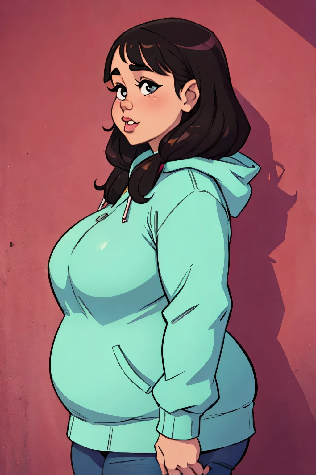 Side background of a chubby girl,Reveal a little chubby face